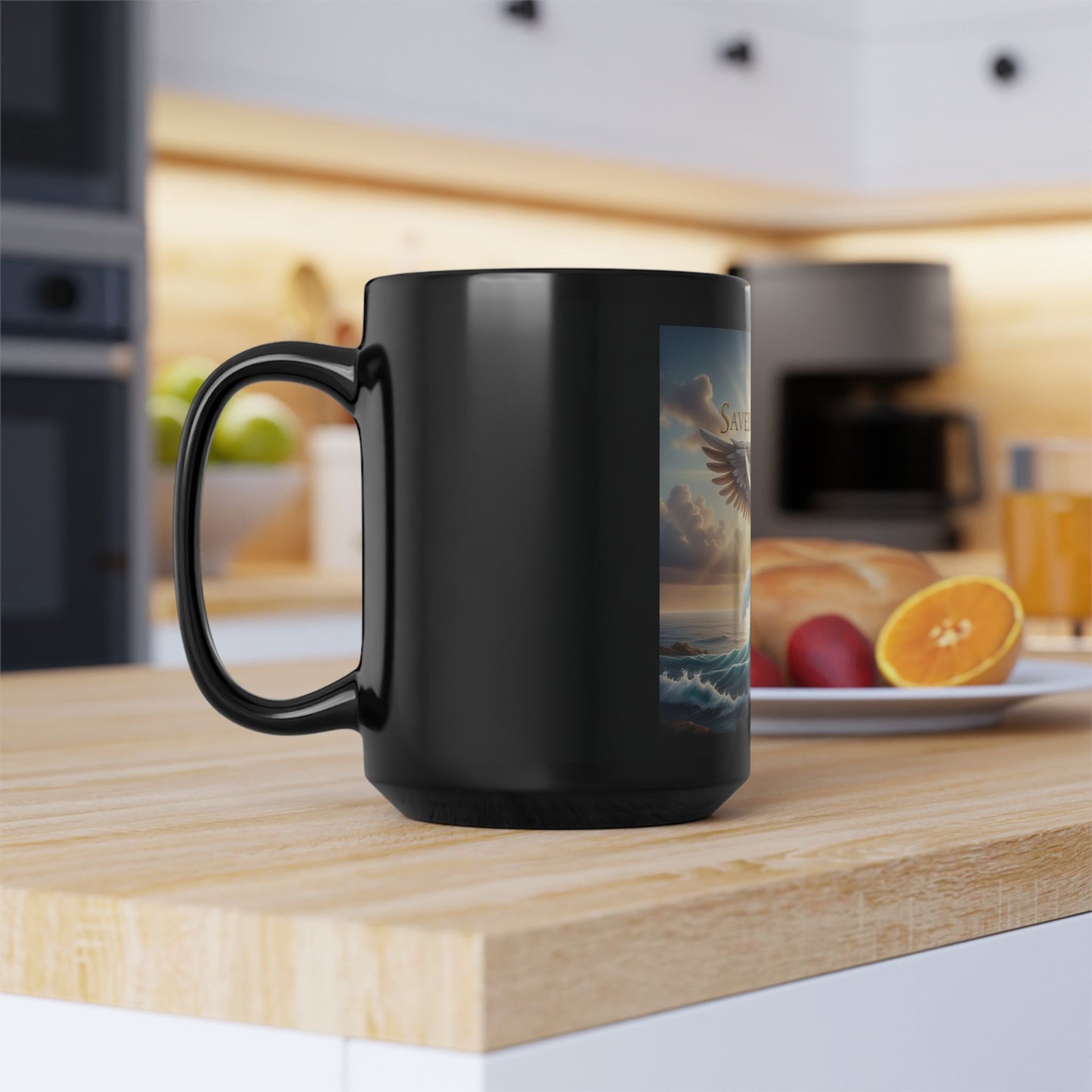 Spiritual Black Mug with Design - Saved by Grace, Faith Gift, Inspirational Coffee Cup, Religious Tea Mug, Unique Home Décor
