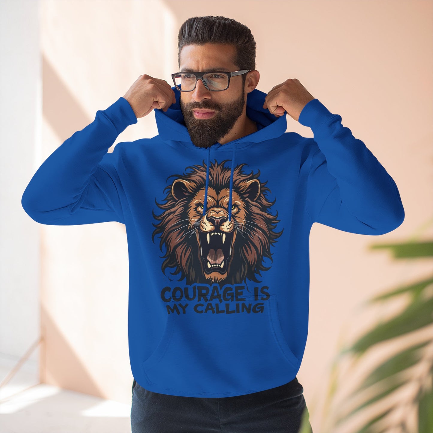 Courageous Lion Fleece Hoodie - Motivational Sweatshirt, Gift for Lion Lovers, Powerful Statement Wear, Casual Everyday Hoodie .
