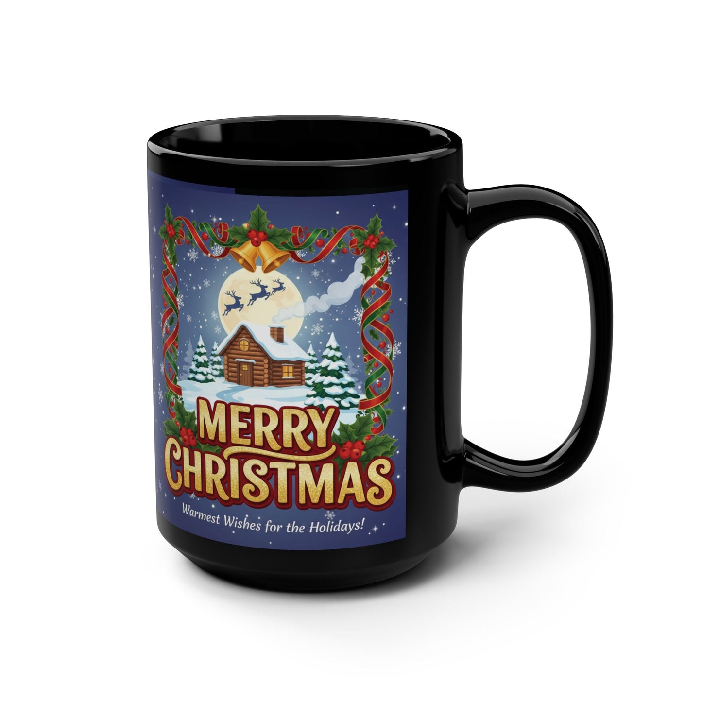 Merry Christmas Holiday Mug, Festive Coffee Cup for Christmas Gift, Seasonal Drinkware, 15oz Black Mug for Celebrations