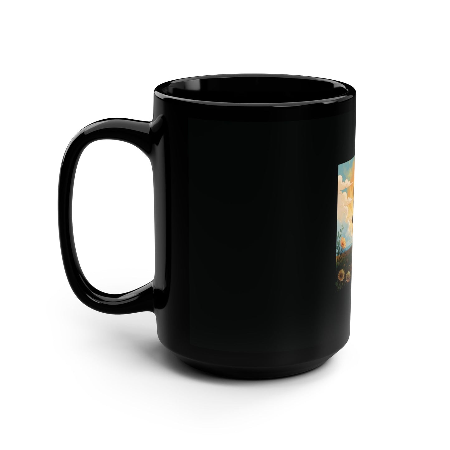 Joyful Sunrise Black Mug, Inspirational Coffee Cup, Gift for Friends, Motivational Drinkware, Home Office Decor, Unique Birthday Gift