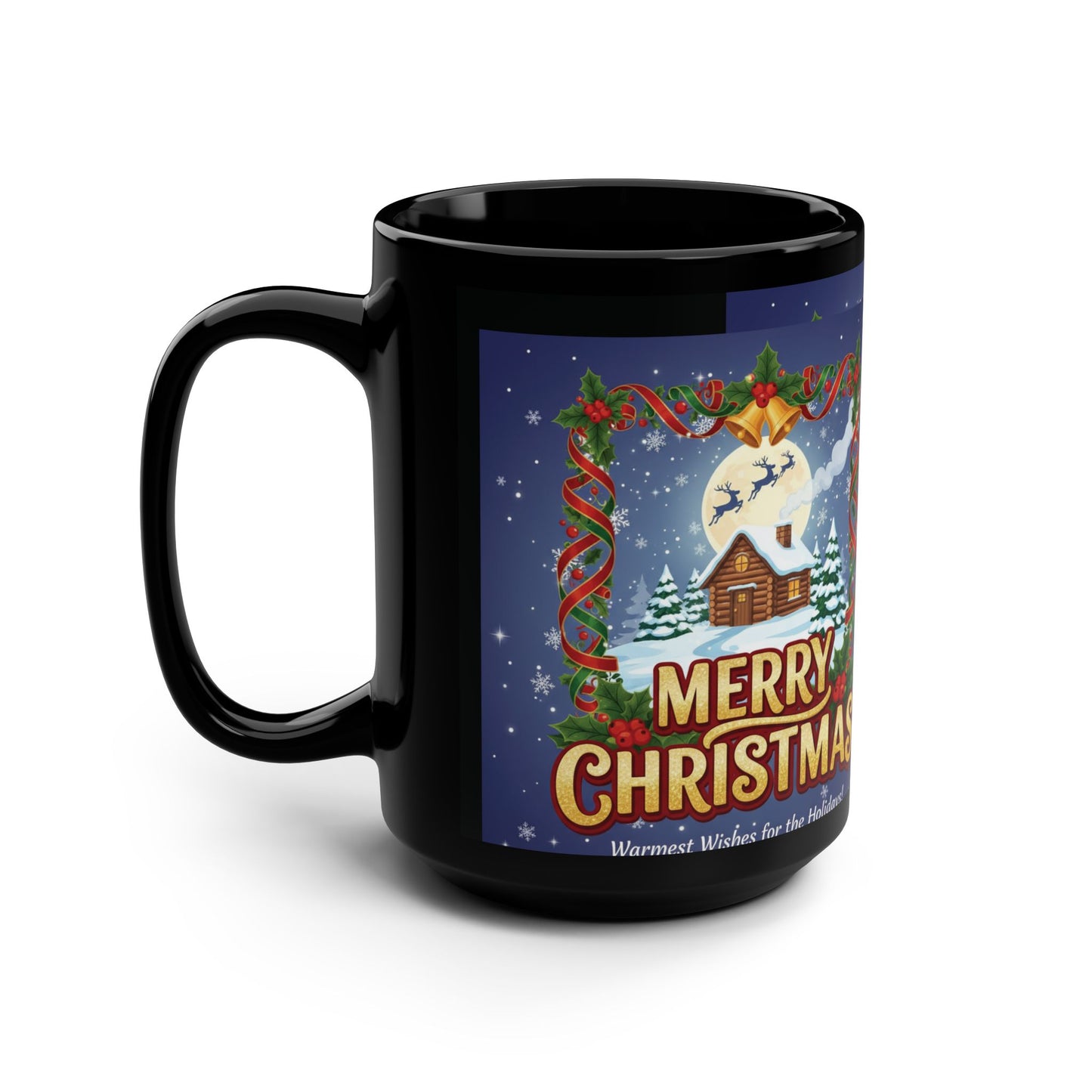 Merry Christmas Holiday Mug, Festive Coffee Cup for Christmas Gift, Seasonal Drinkware, 15oz Black Mug for Celebrations