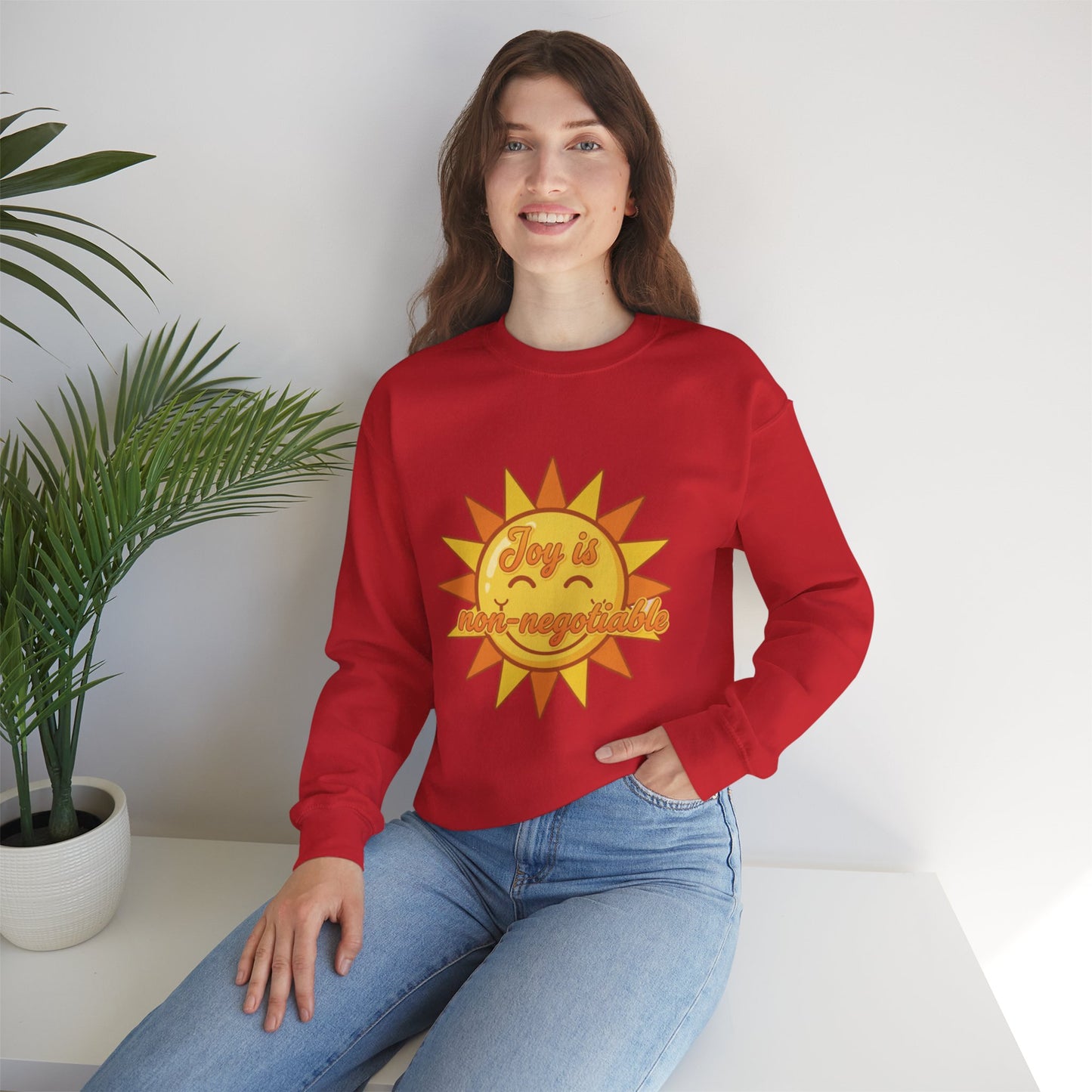 Joy is Non-Negotiable Crewneck Sweatshirt | Unisex Cozy Apparel, Gift for Her, Motivational Fashion, Positive Vibes, Sunshine Design