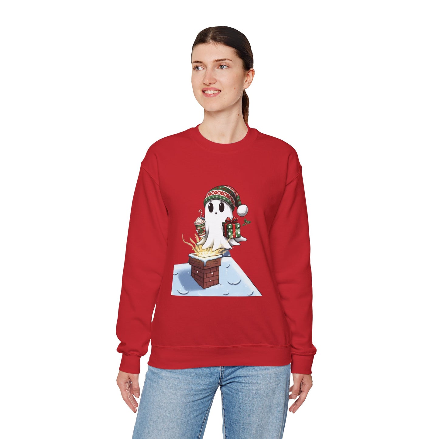 Ghostly Holiday Sweatshirt - Cozy Unisex Crewneck, Perfect for Christmas, Halloween, Gift for Friends, Festive Apparel