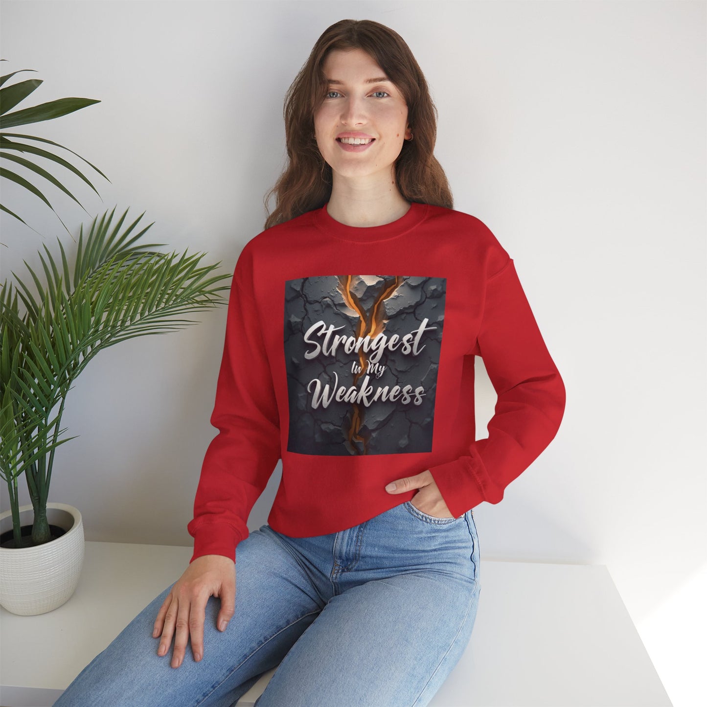 Strongest in My Weakness Sweatshirt | Cozy Unisex Crewneck | Inspirational Gift for Friends, Self-Care, Motivational Wear, Warm Layer