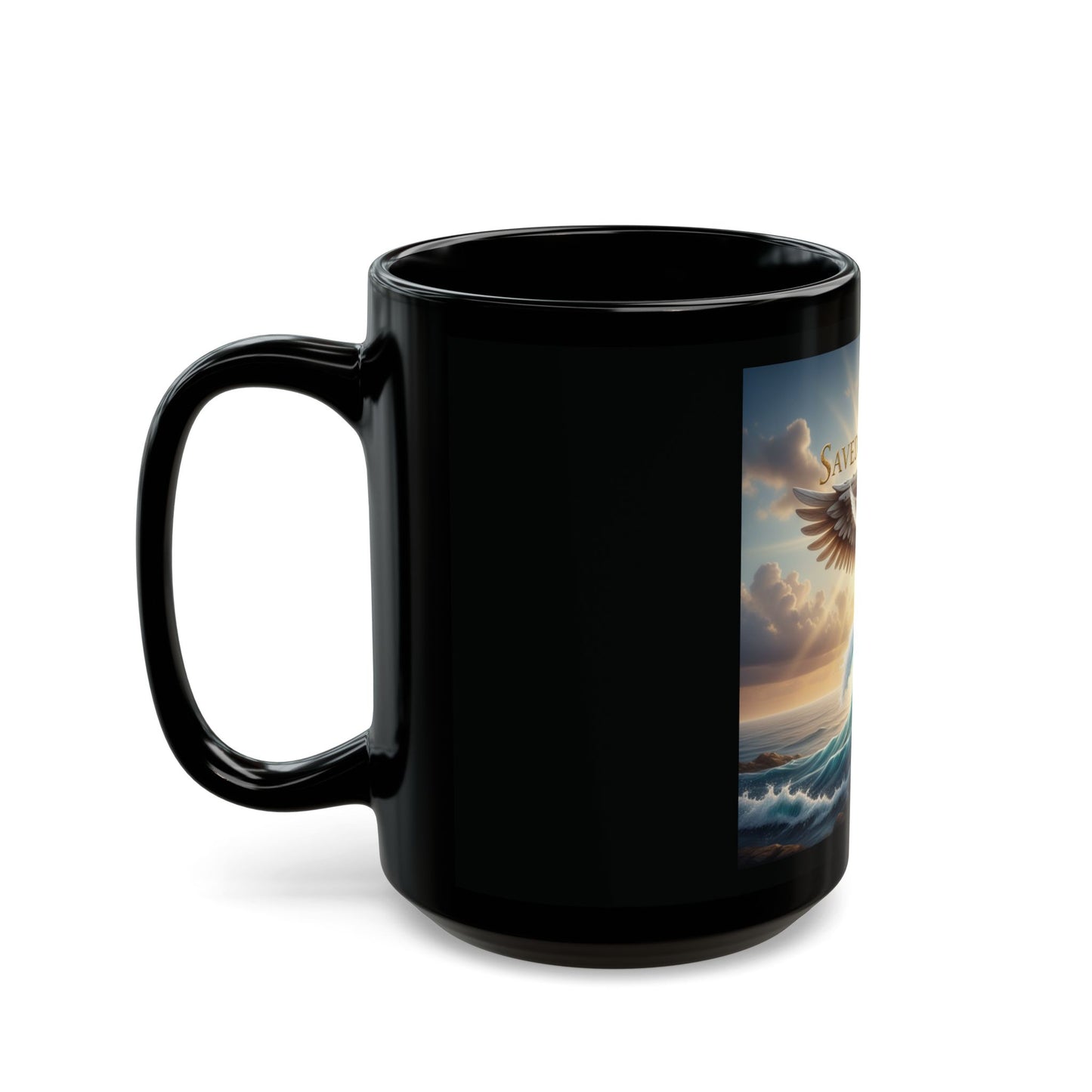 Spiritual Black Mug with Design - Saved by Grace, Faith Gift, Inspirational Coffee Cup, Religious Tea Mug, Unique Home Décor