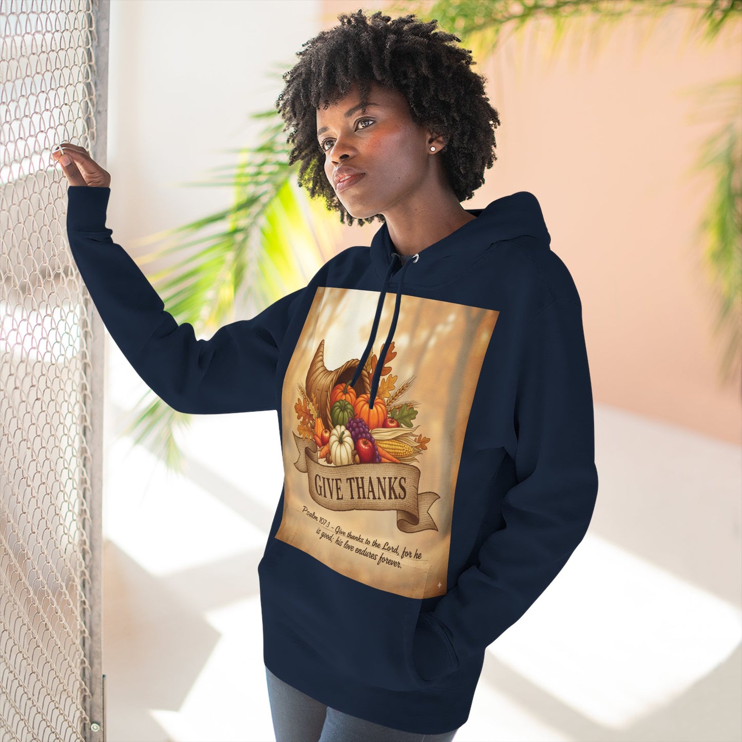 Thankful Autumn Fleece Hoodie | Cozy Fall Sweatshirt, Thanksgiving Gift, Bible Verse Apparel, Harvest Hooded Sweatshirt