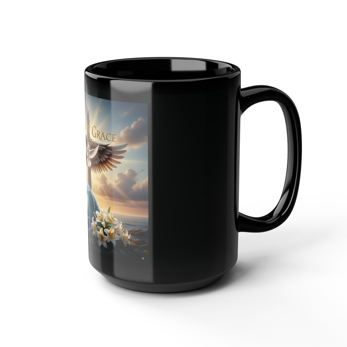 Spiritual Black Mug with Design - Saved by Grace, Faith Gift, Inspirational Coffee Cup, Religious Tea Mug, Unique Home Décor