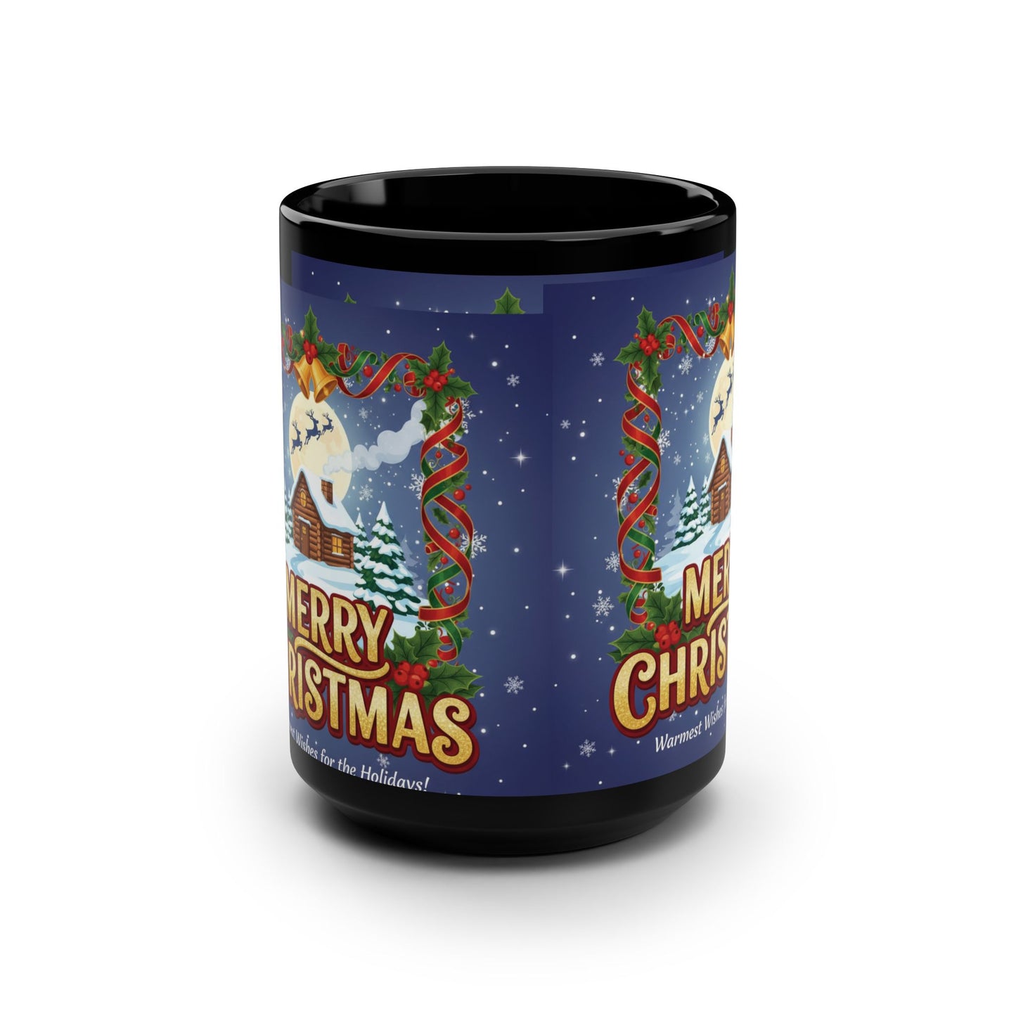 Merry Christmas Holiday Mug, Festive Coffee Cup for Christmas Gift, Seasonal Drinkware, 15oz Black Mug for Celebrations