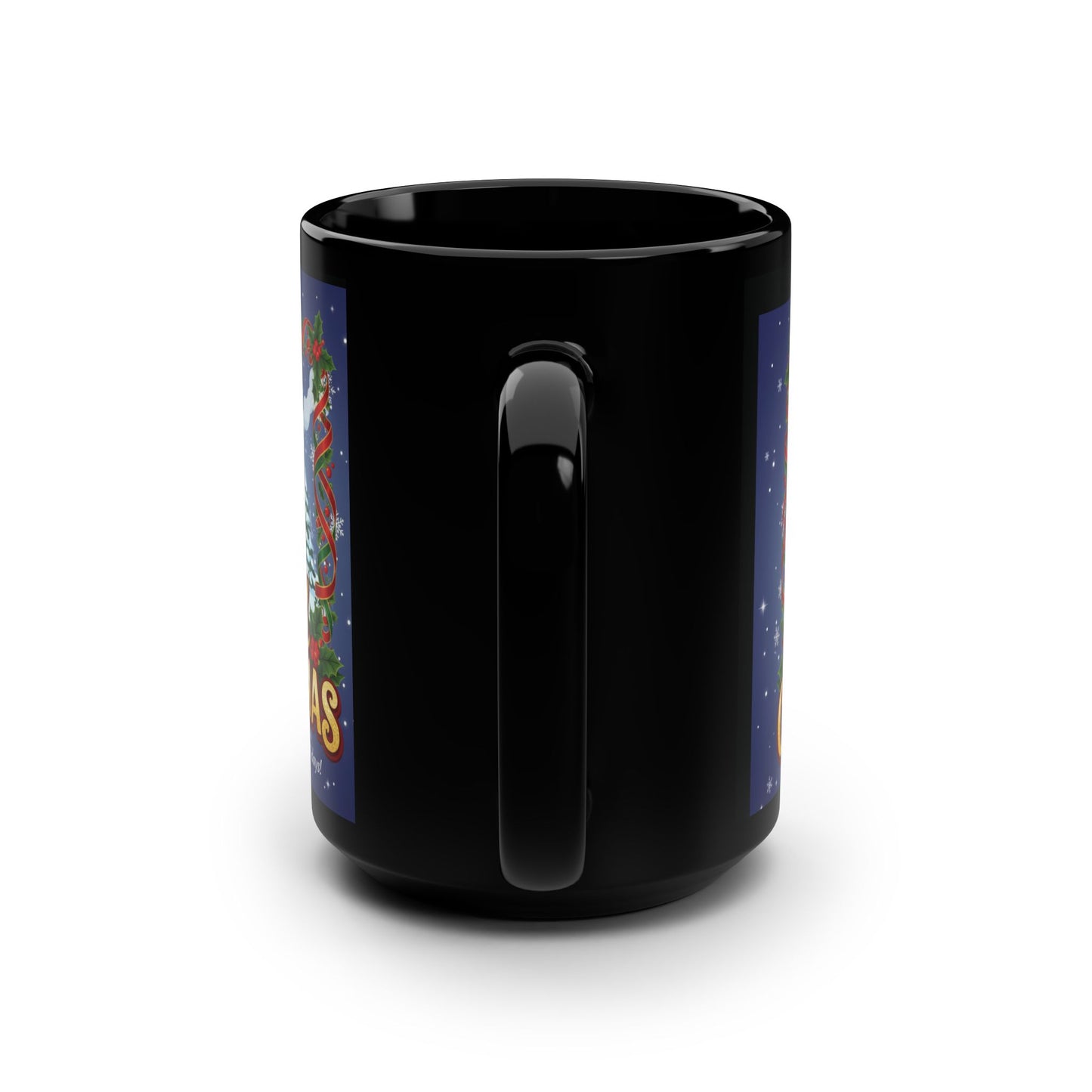 Merry Christmas Holiday Mug, Festive Coffee Cup for Christmas Gift, Seasonal Drinkware, 15oz Black Mug for Celebrations