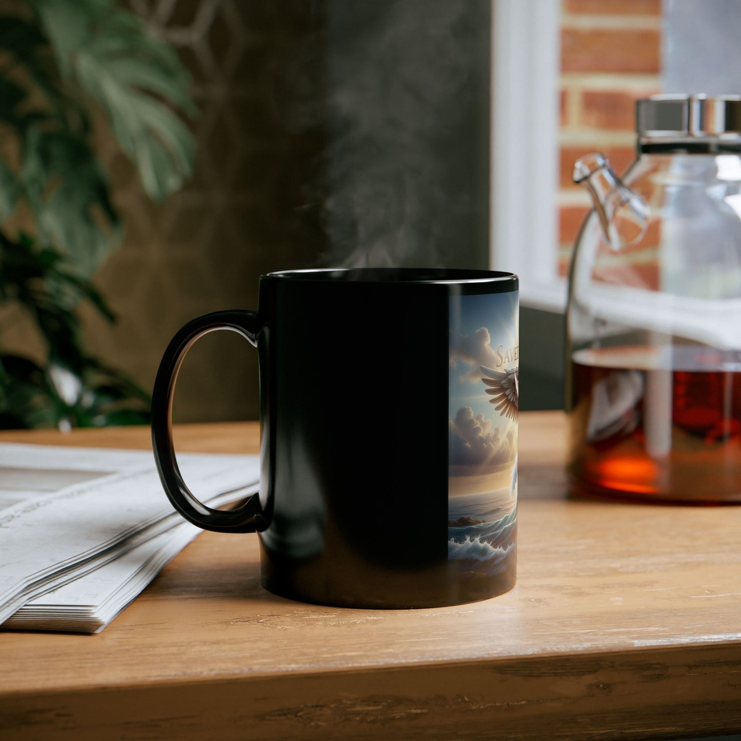 Spiritual Black Mug with Design - Saved by Grace, Faith Gift, Inspirational Coffee Cup, Religious Tea Mug, Unique Home Décor