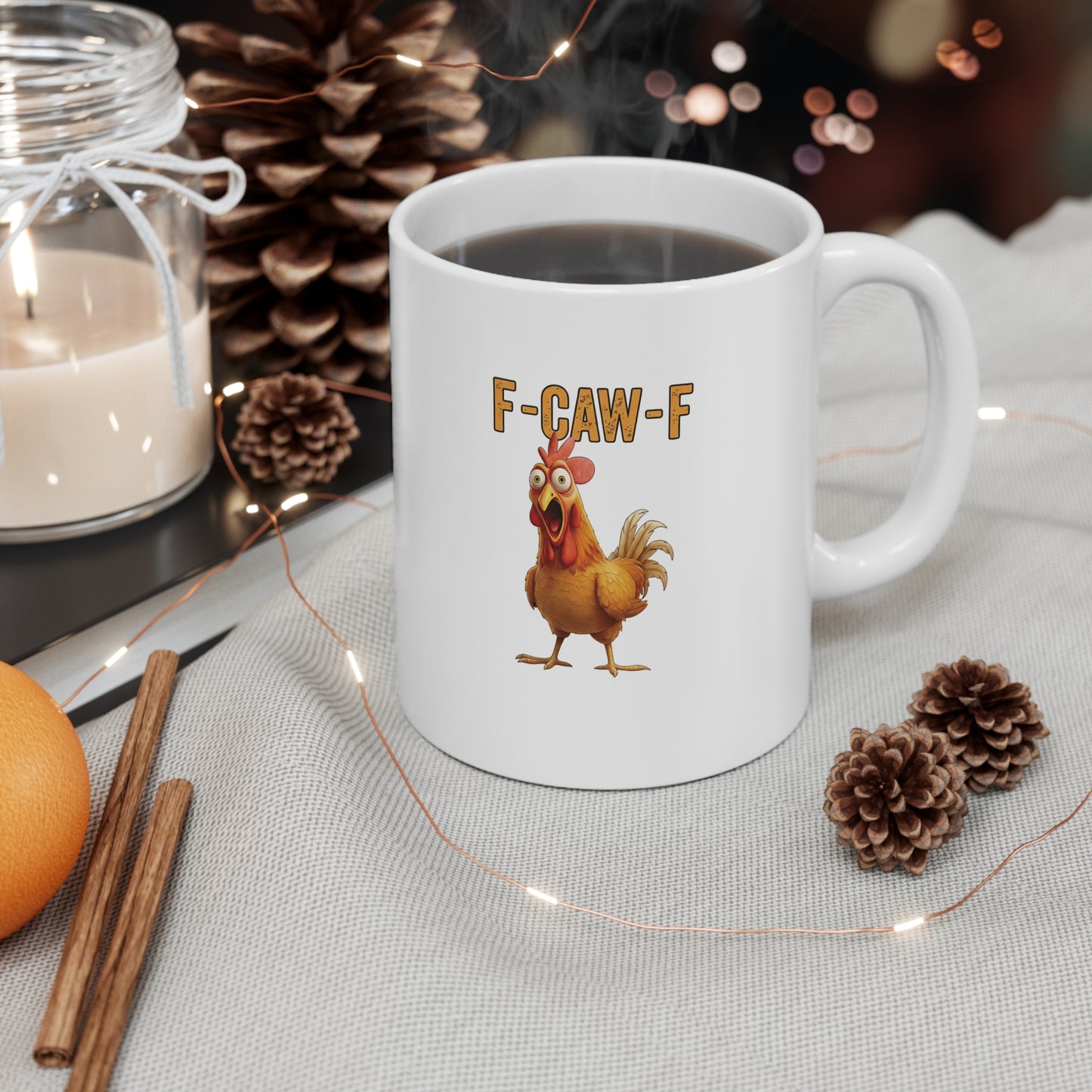 Funny Chicken Mug, F-CAW-F Coffee Cup, Gift for Animal Lovers, Birthday Present, Kitchen Decor, Quirky Humor Drinkware, Ceramic Mug