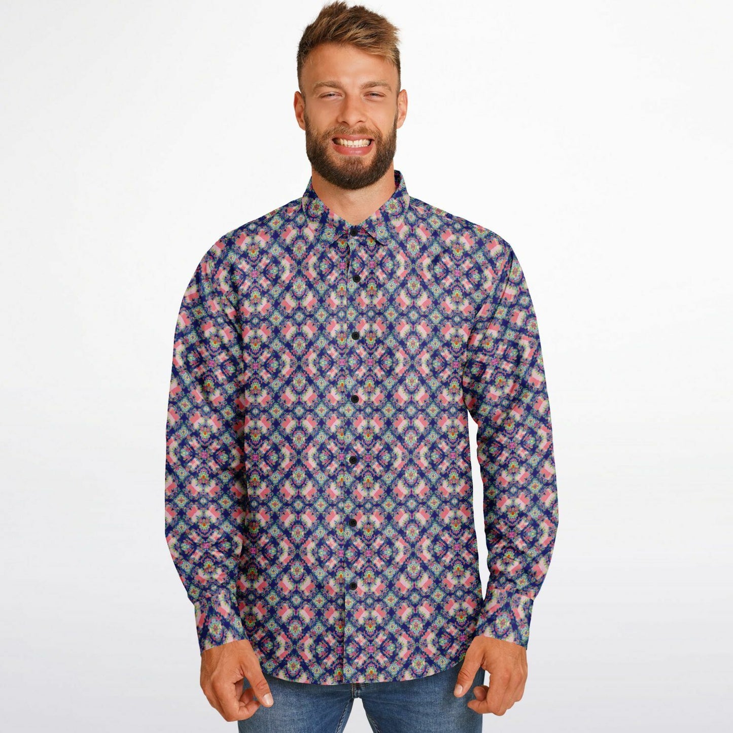 Long Sleeve Button Down Shirt - AOP