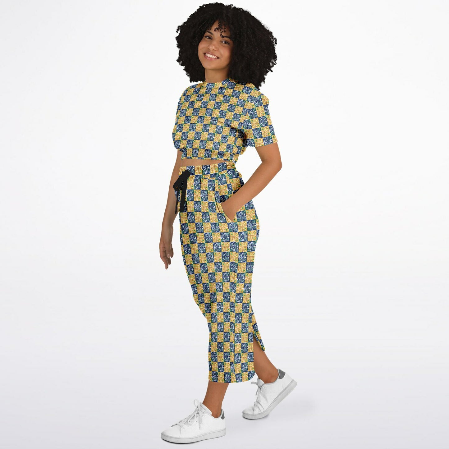 Athletic Cropped Short Sleeve Sweatshirt and Long Pocket Skirt Set – AOP