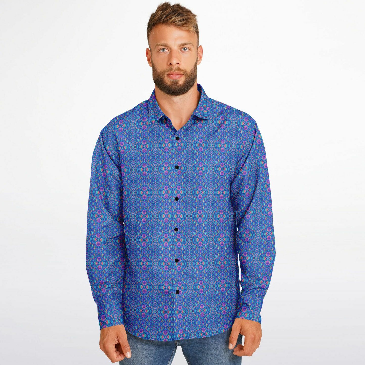 Long Sleeve Button Down Shirt - AOP