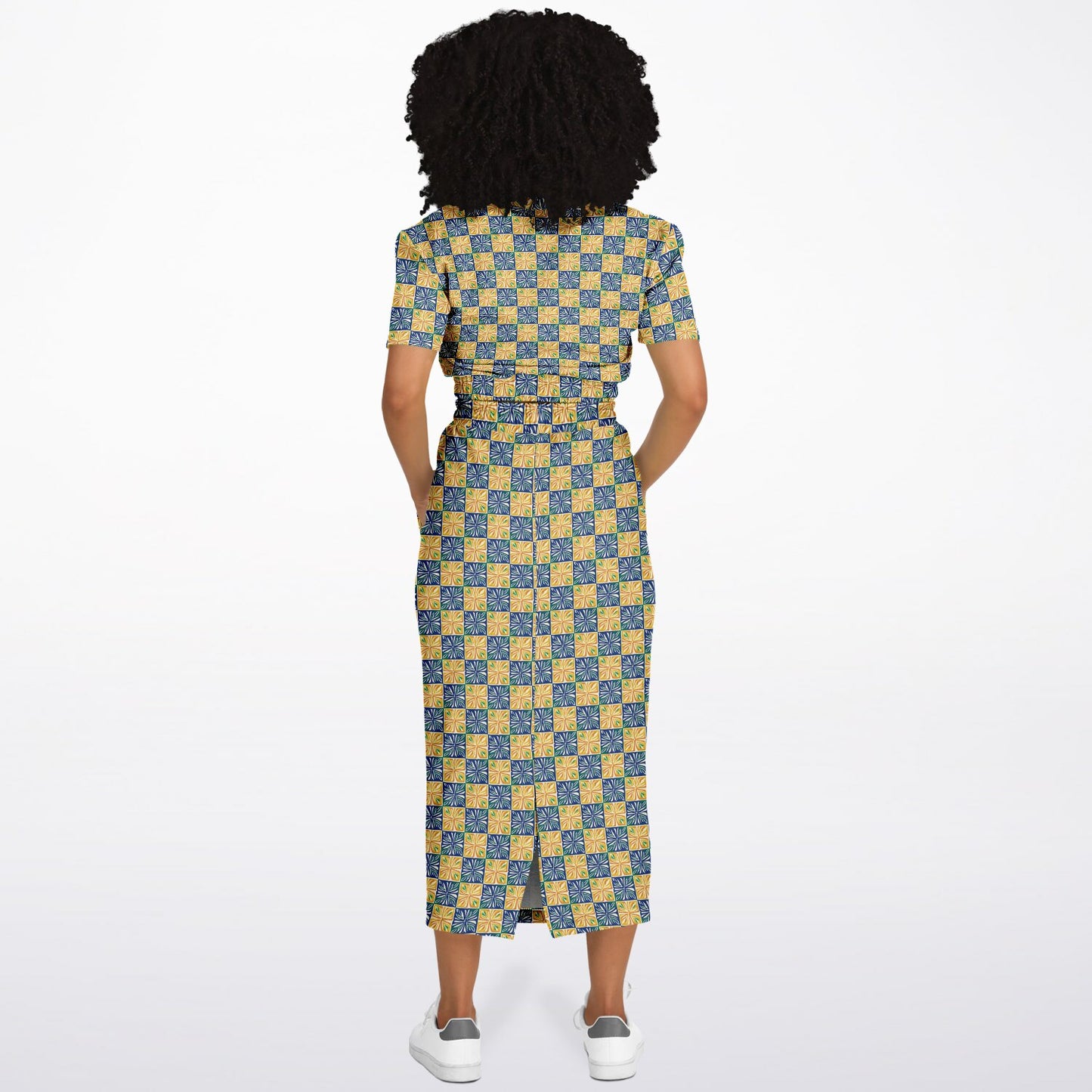 Athletic Cropped Short Sleeve Sweatshirt and Long Pocket Skirt Set – AOP