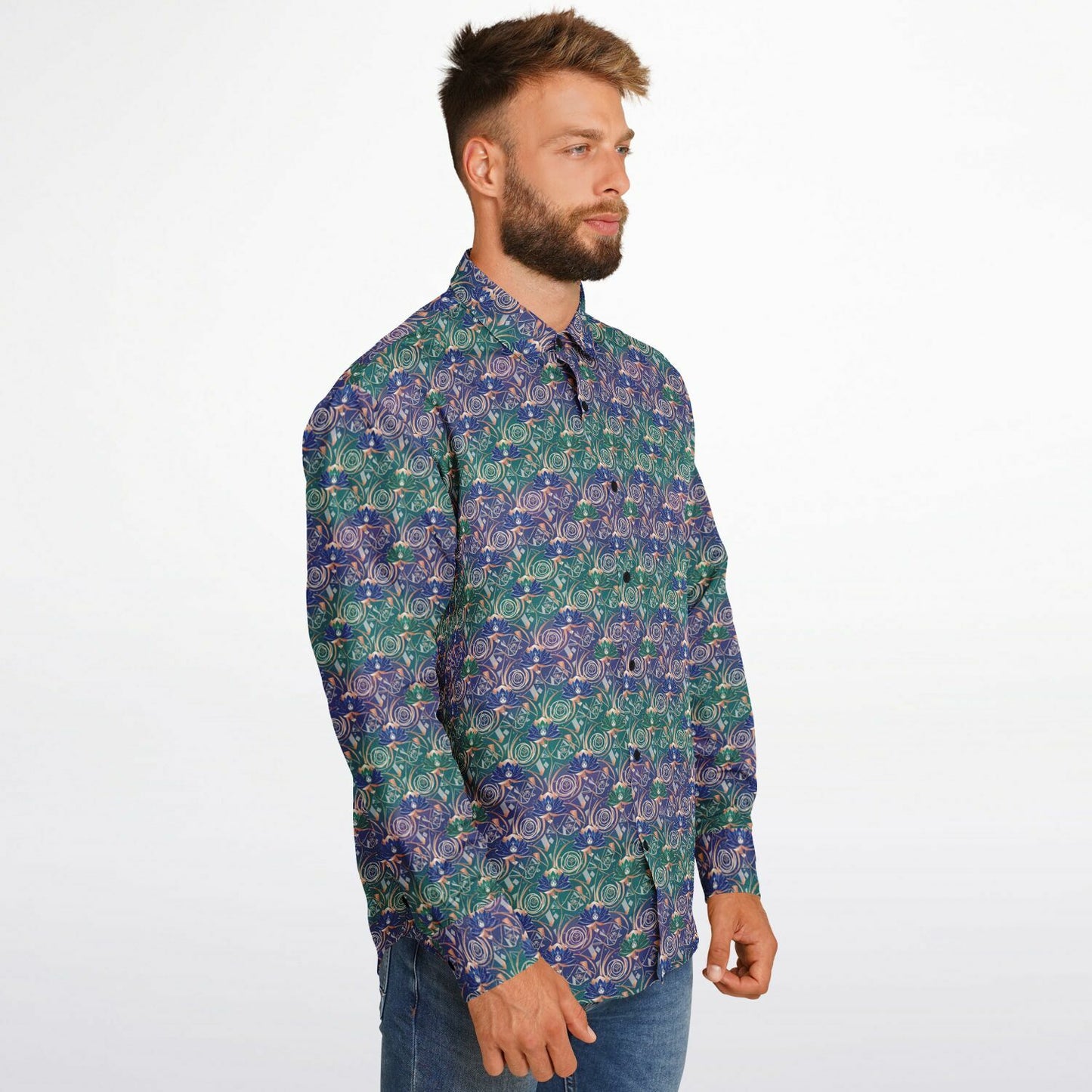 Long Sleeve Button Down Shirt - AOP
