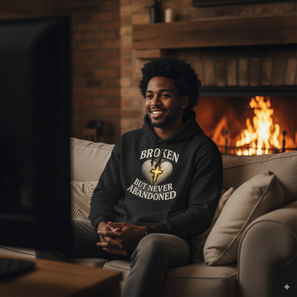 Broken But Never Abandoned Hoodie - Cozy Fleece, Inspirational Gift, Faith-Based Apparel, Unisex Hoodie, Perfect for Everyday Wear