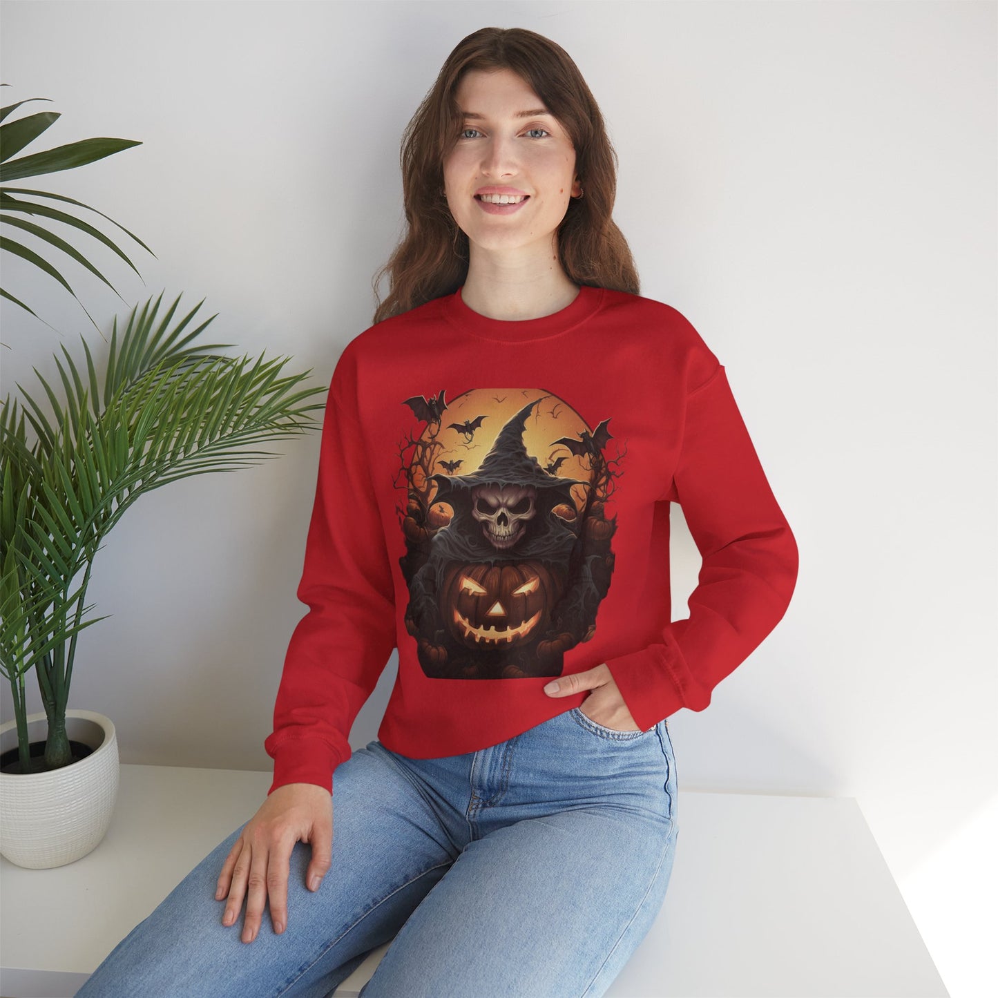 Halloween Witch Skull Sweatshirt, Unisex Crewneck, Fall Fashion, Cozy Sweater, Spooky Apparel, Halloween Gift
