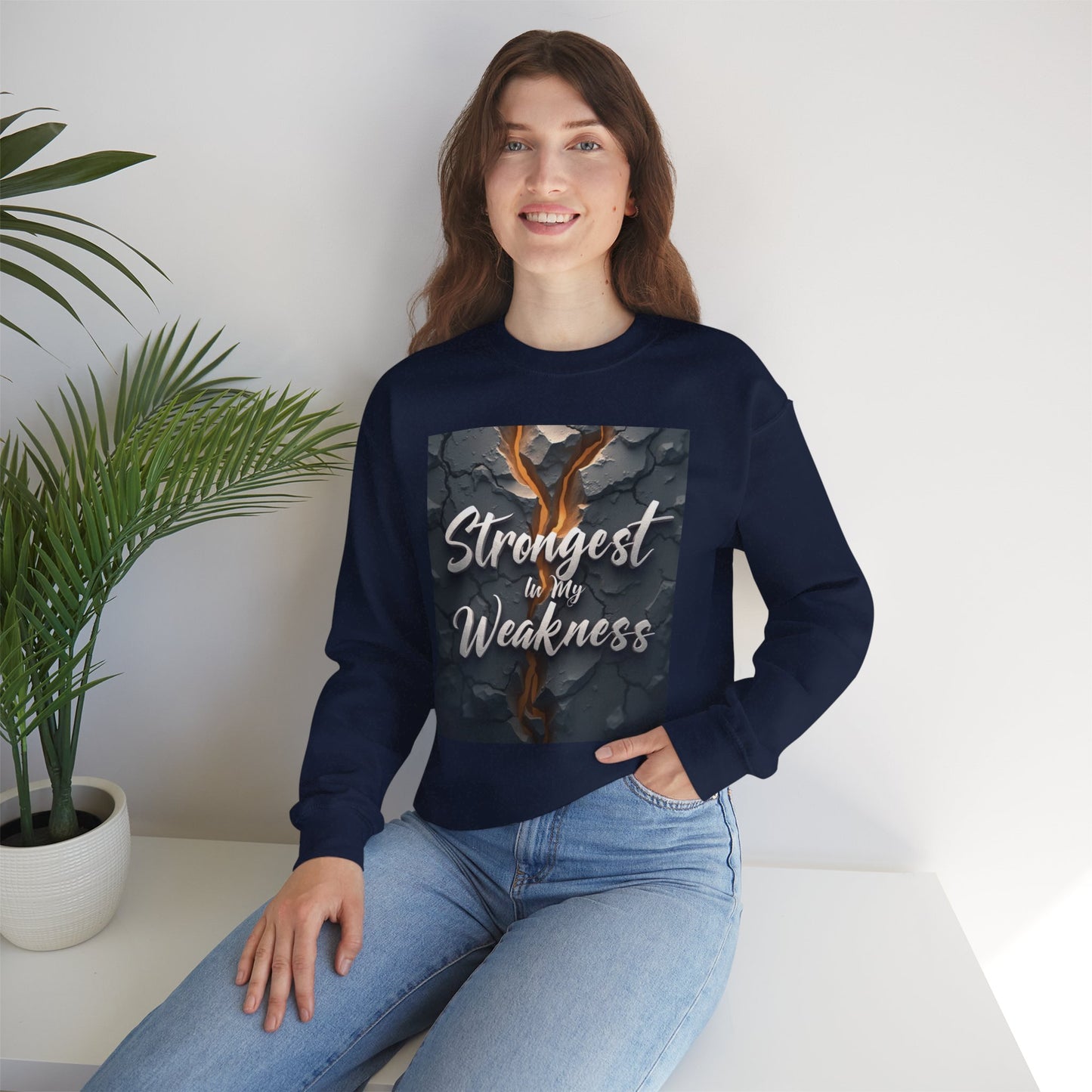 Inspirational Crewneck Sweatshirt - ‘Strongest to My Weakness’ | Cozy Gift, Motivational Wear, Unisex Apparel, Self-Care, Casual Style
