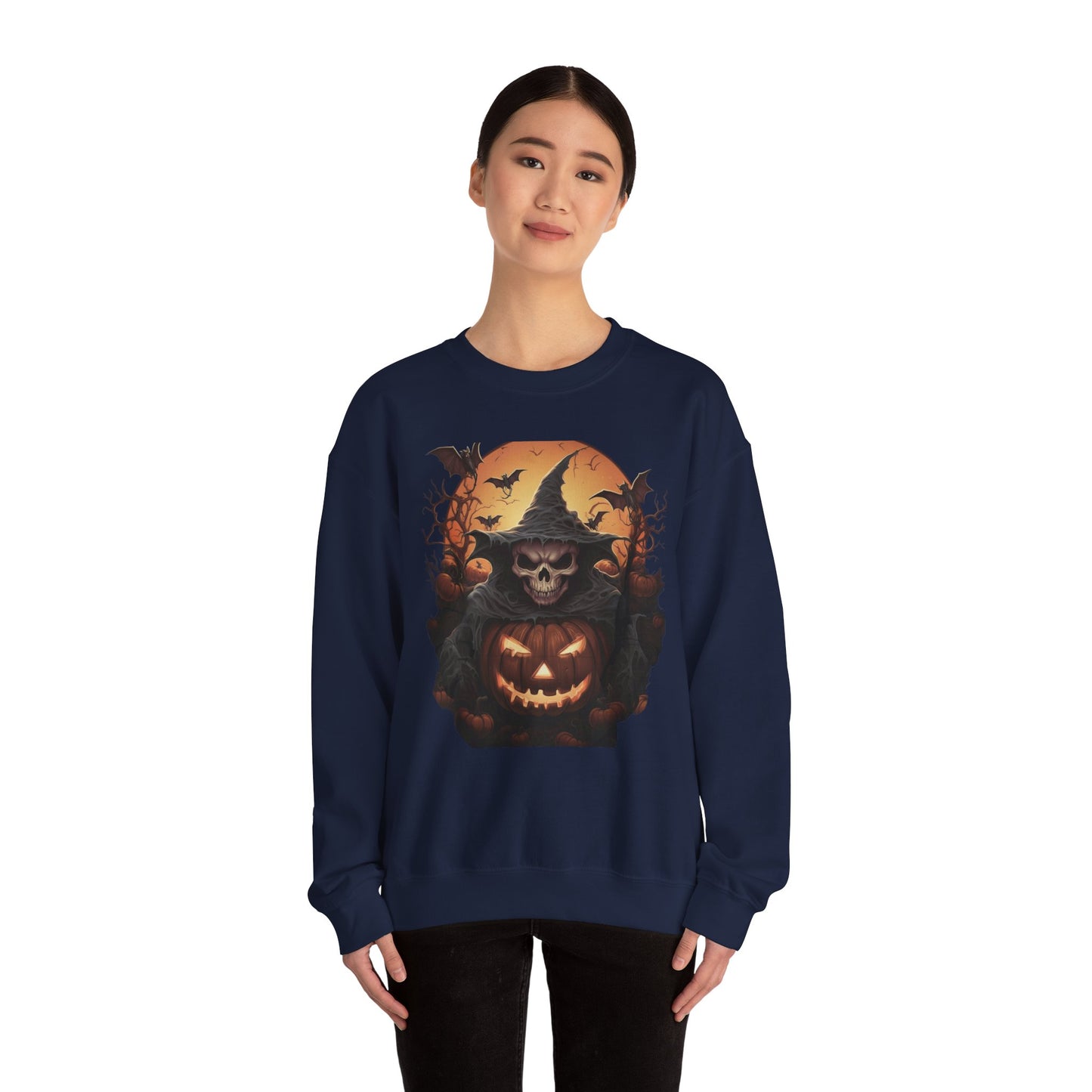 Halloween Witch Skull Sweatshirt, Unisex Crewneck, Fall Fashion, Cozy Sweater, Spooky Apparel, Halloween Gift
