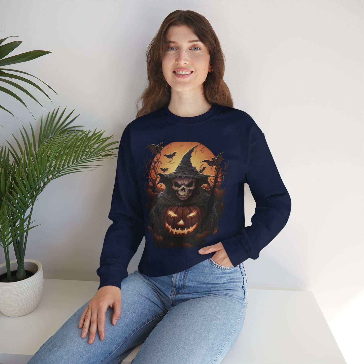 Halloween Witch Skull Sweatshirt, Unisex Crewneck, Fall Fashion, Cozy Sweater, Spooky Apparel, Halloween Gift