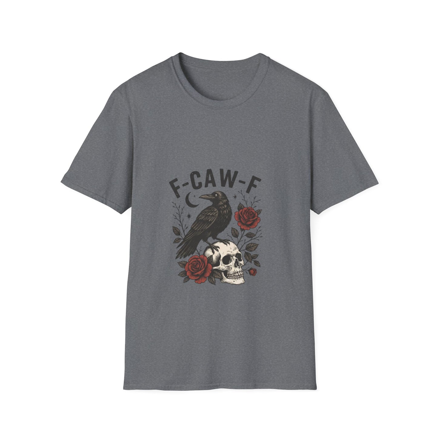 Gothic Raven T-Shirt | Unisex Softstyle Tee, Halloween Wear, Unique Gift, Casual Outfit, Skulls & Roses Design