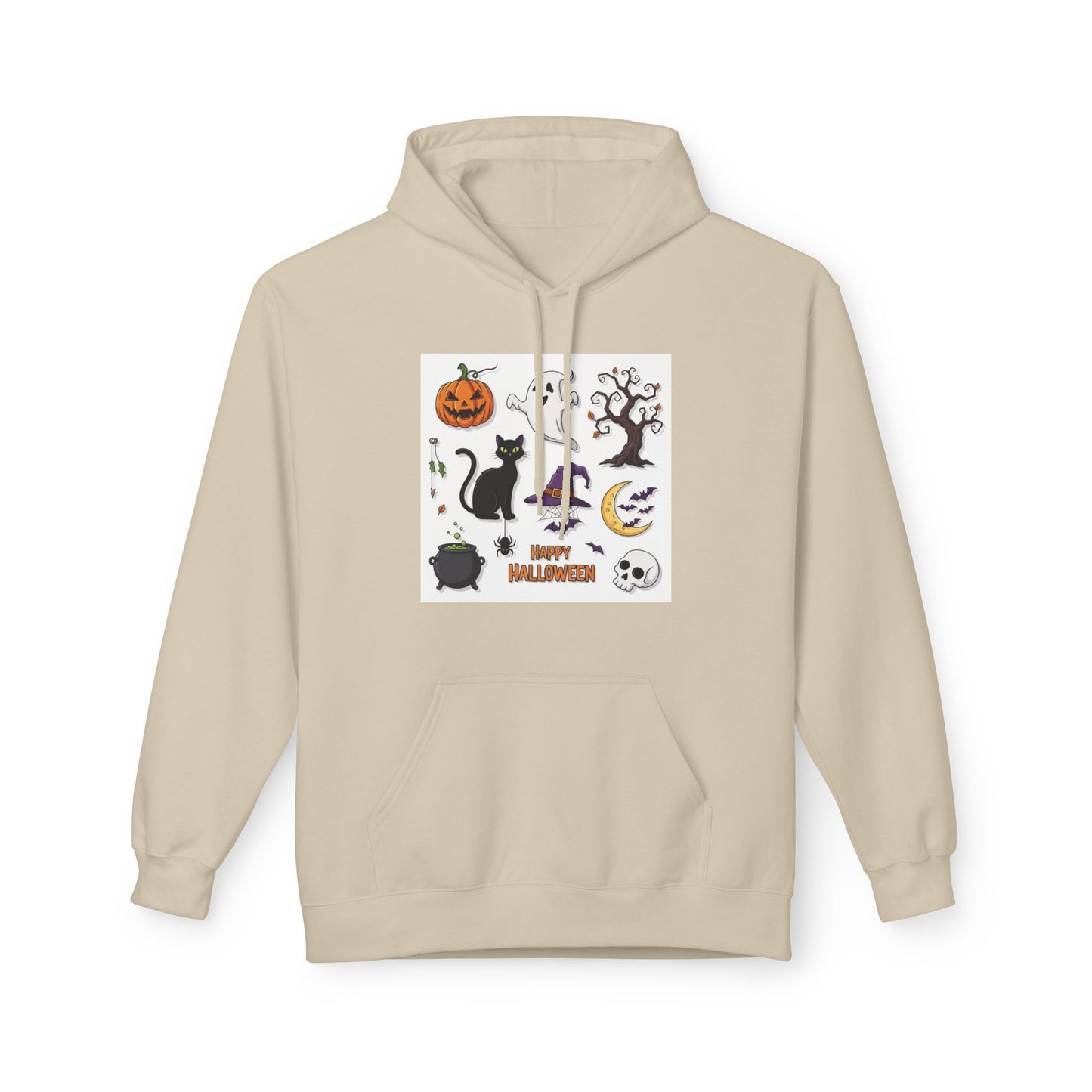 Halloween Cute Cat Fleece Hoodie, Spooky Season Apparel, Unisex Sweatshirt, Fall Fashion, Cozy Gift for Halloween Lovers