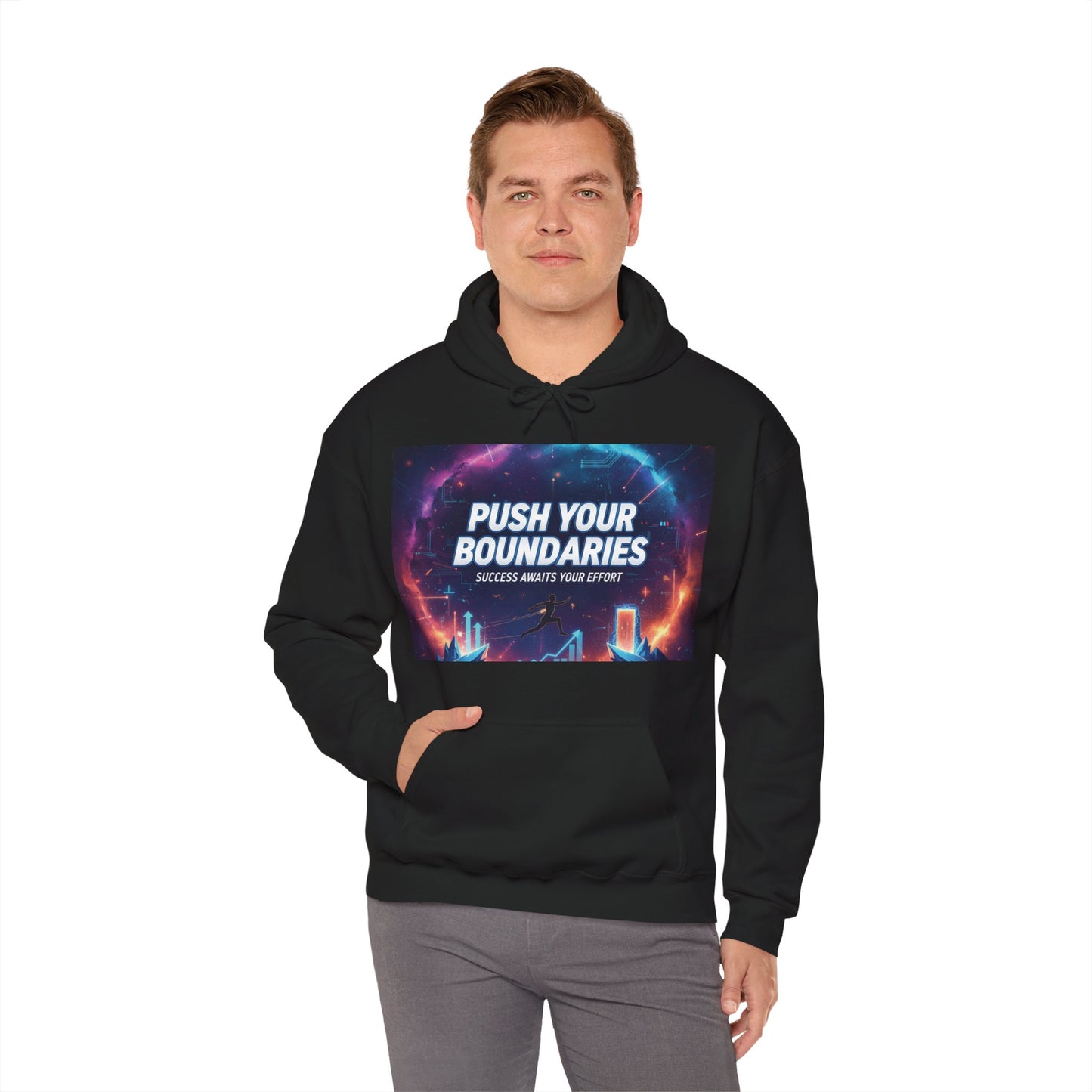 Motivational Graphic Hoodie, Push Your Boundaries Sweatshirt, Gift for Entrepreneurs, Cozy Layer for Success, Inspirational Apparel