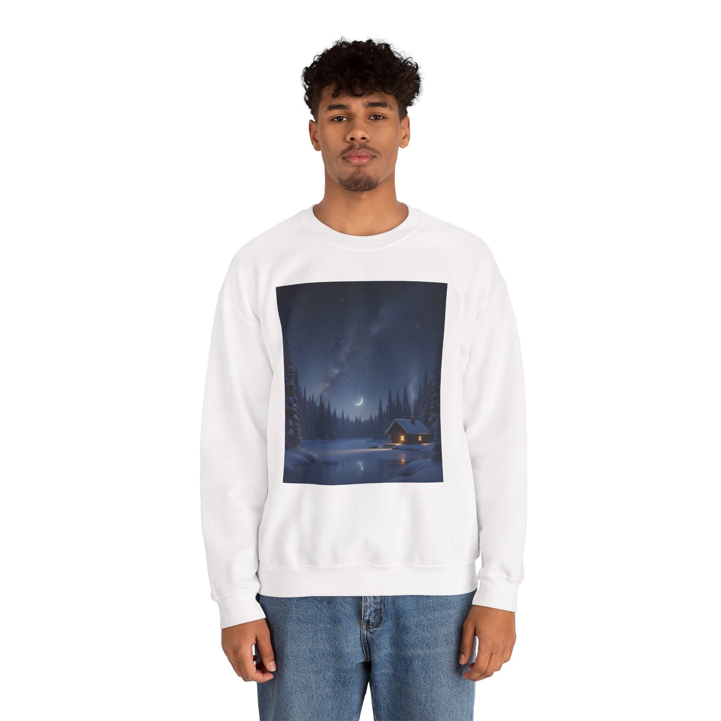 Cozy Cabin Night Sweatshirt | Unisex Heavy Blend Crewneck | Winter Apparel, Nature Lover Gift, Cozy Outfit, Gift for Him/Her