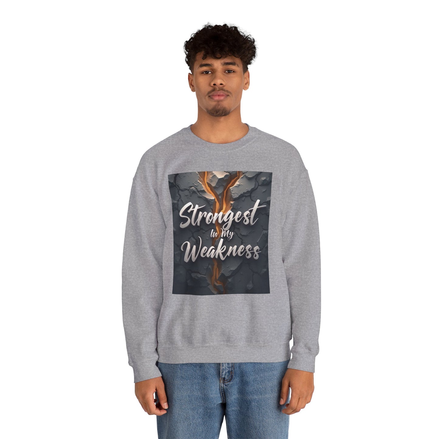 Inspirational Crewneck Sweatshirt - ‘Strongest to My Weakness’ | Cozy Gift, Motivational Wear, Unisex Apparel, Self-Care, Casual Style