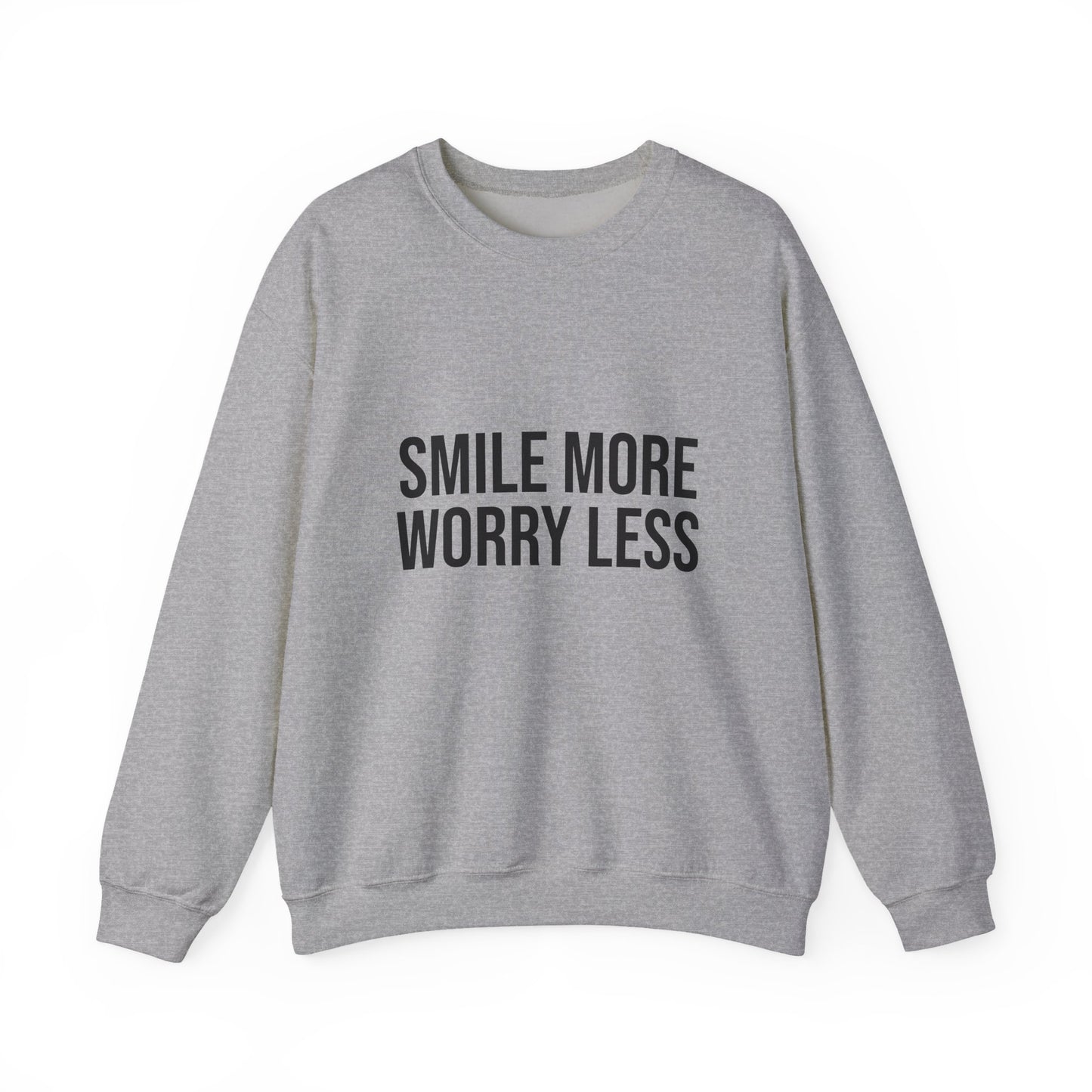 Unisex Inspirational Crewneck Sweatshirt - Smile More Worry Less, Cozy Gift for Friends, Relaxed Style, Casual Wear, Positive Vibes