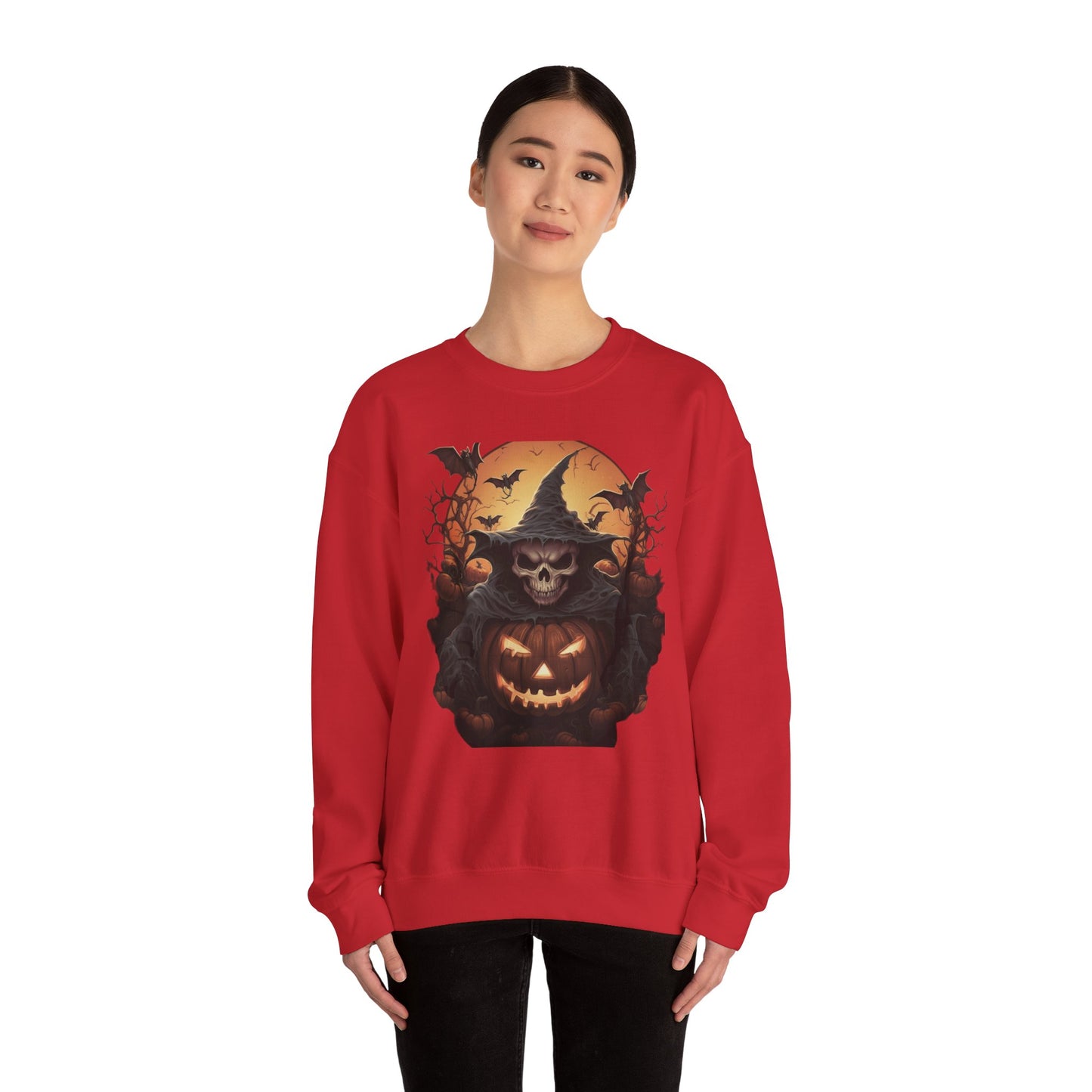 Halloween Witch Skull Sweatshirt, Unisex Crewneck, Fall Fashion, Cozy Sweater, Spooky Apparel, Halloween Gift