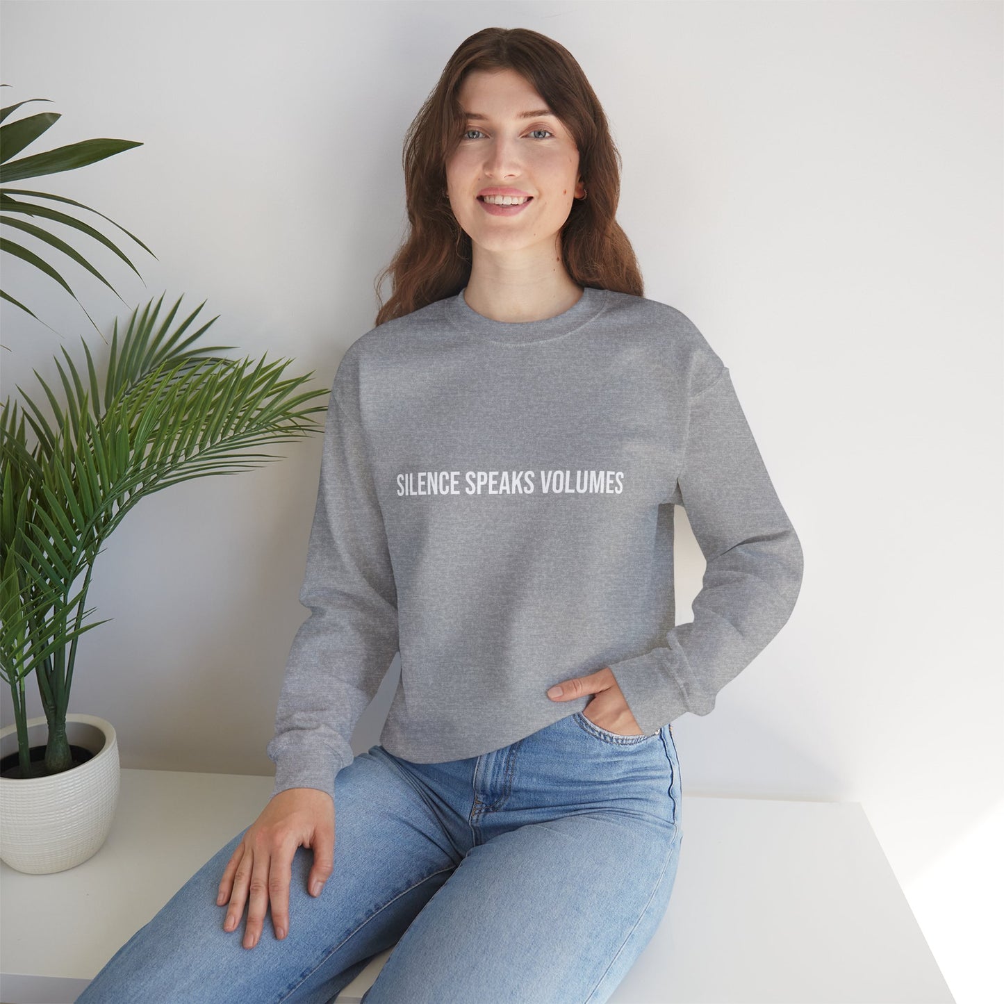 Unisex Heavy Blend™ Crewneck Sweatshirt - Silence Speaks Volumes, Cozy Casual Wear, Inspirational Gift.