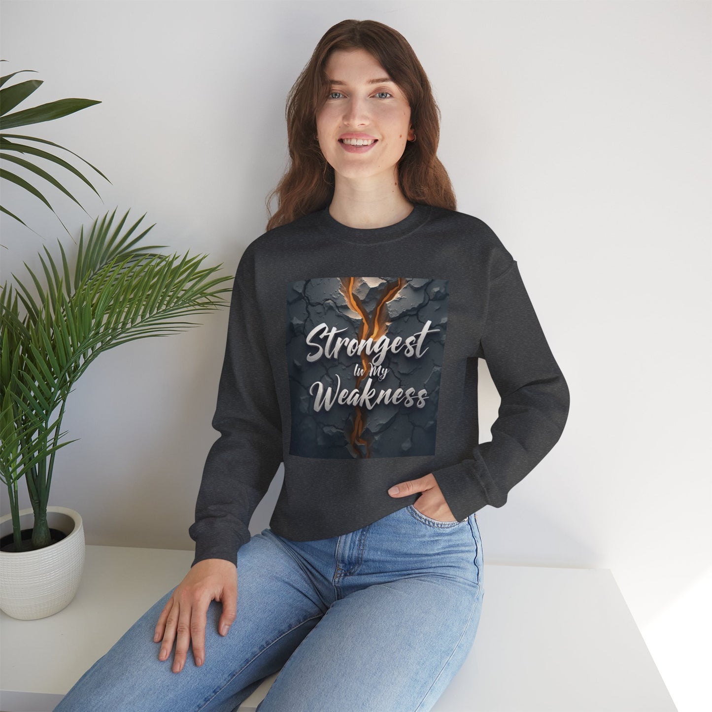 Strongest in My Weakness Sweatshirt | Cozy Unisex Crewneck | Inspirational Gift for Friends, Self-Care, Motivational Wear, Warm Layer