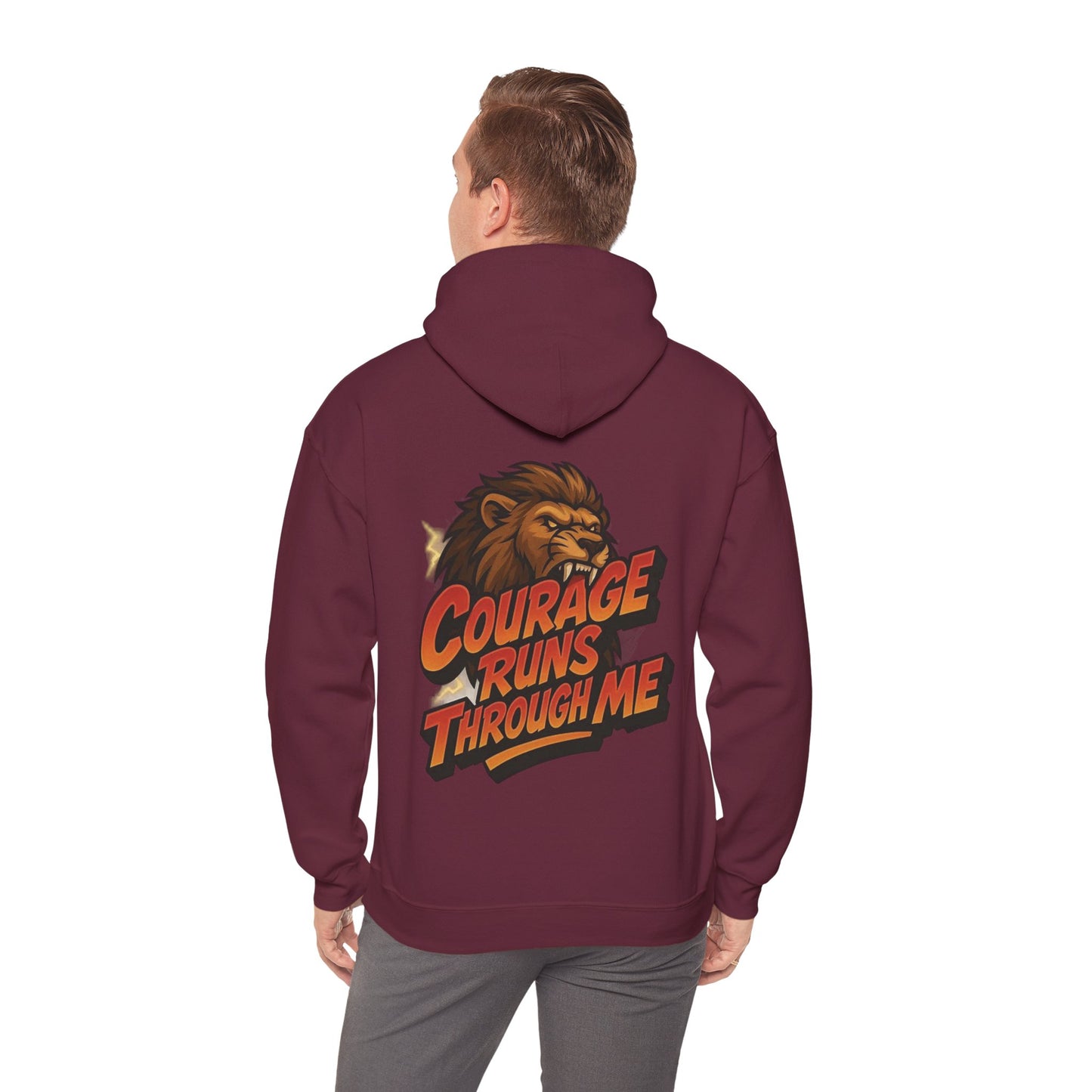 Courage Runs Through Me Hoodie - Unisex Heavy Blend Sweatshirt, Cozy Gift for Motivational Living, Perfect for Workout.