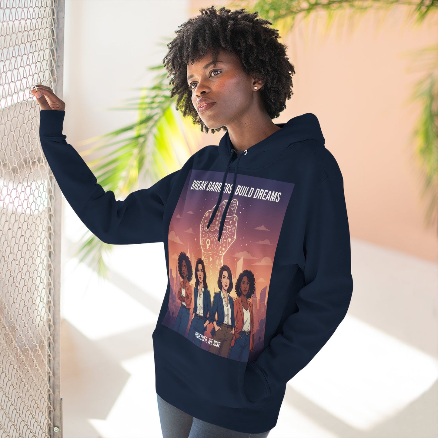Empowering Women's Three-Panel Fleece Hoodie - Cozy, Inspirational Apparel for Dream Chasers, Gift for Her, Motivational Clothing.