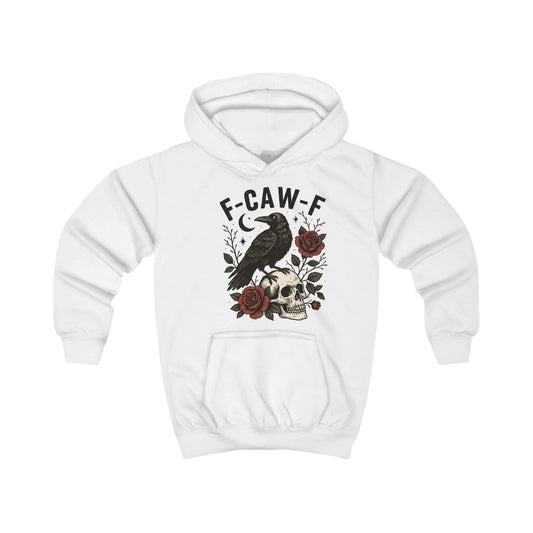 Cool Raven Kids Hoodie - F-CAW-F Design, Perfect for Halloween, Gift for Boys/Girls, Cozy Sweatshirt, Everyday Casual Wear