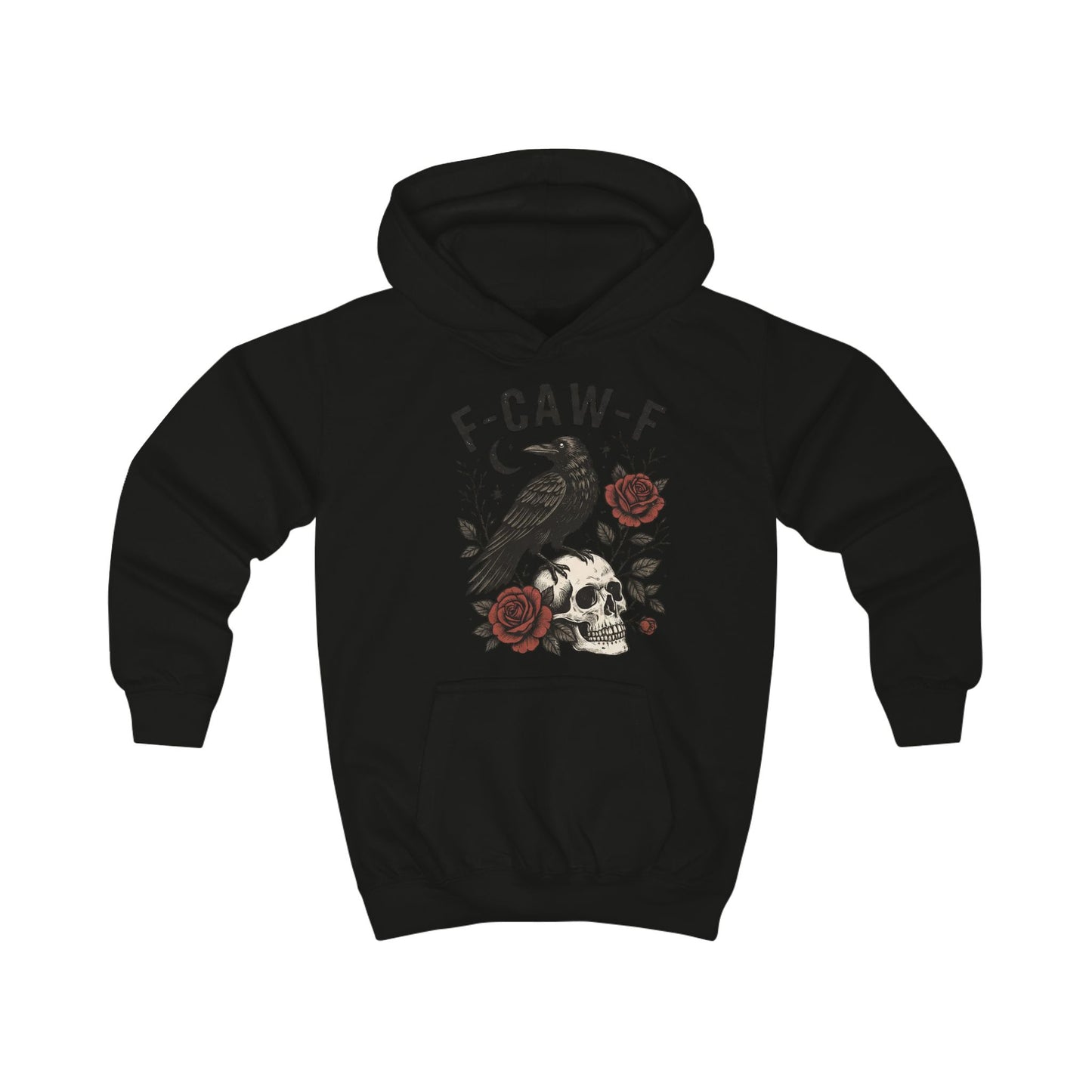 Cool Raven Kids Hoodie - F-CAW-F Design, Perfect for Halloween, Gift for Boys/Girls, Cozy Sweatshirt, Everyday Casual Wear