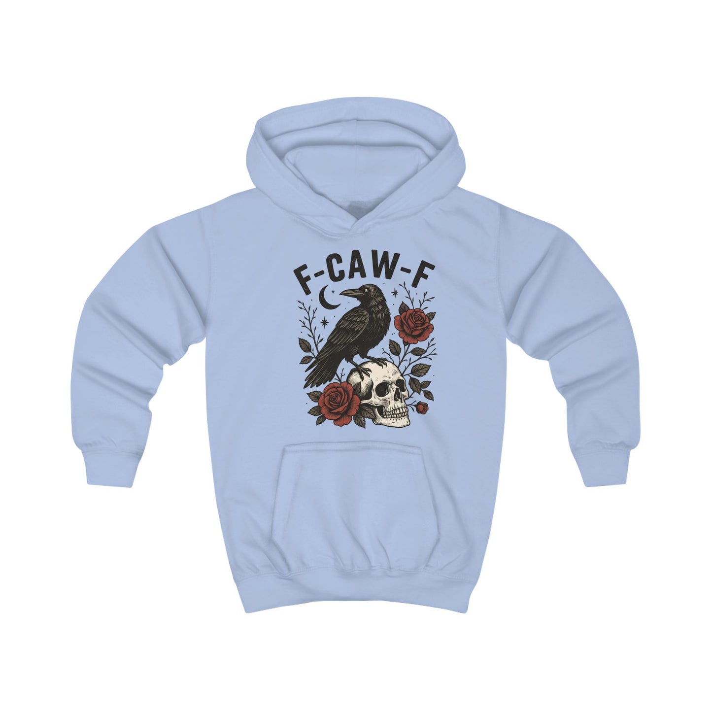 Cool Raven Kids Hoodie - F-CAW-F Design, Perfect for Halloween, Gift for Boys/Girls, Cozy Sweatshirt, Everyday Casual Wear