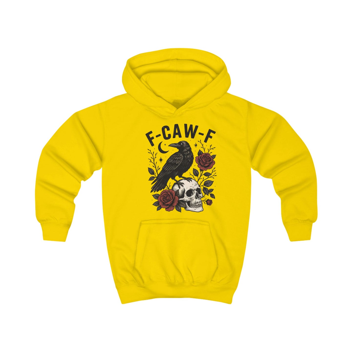 Cool Raven Kids Hoodie - F-CAW-F Design, Perfect for Halloween, Gift for Boys/Girls, Cozy Sweatshirt, Everyday Casual Wear