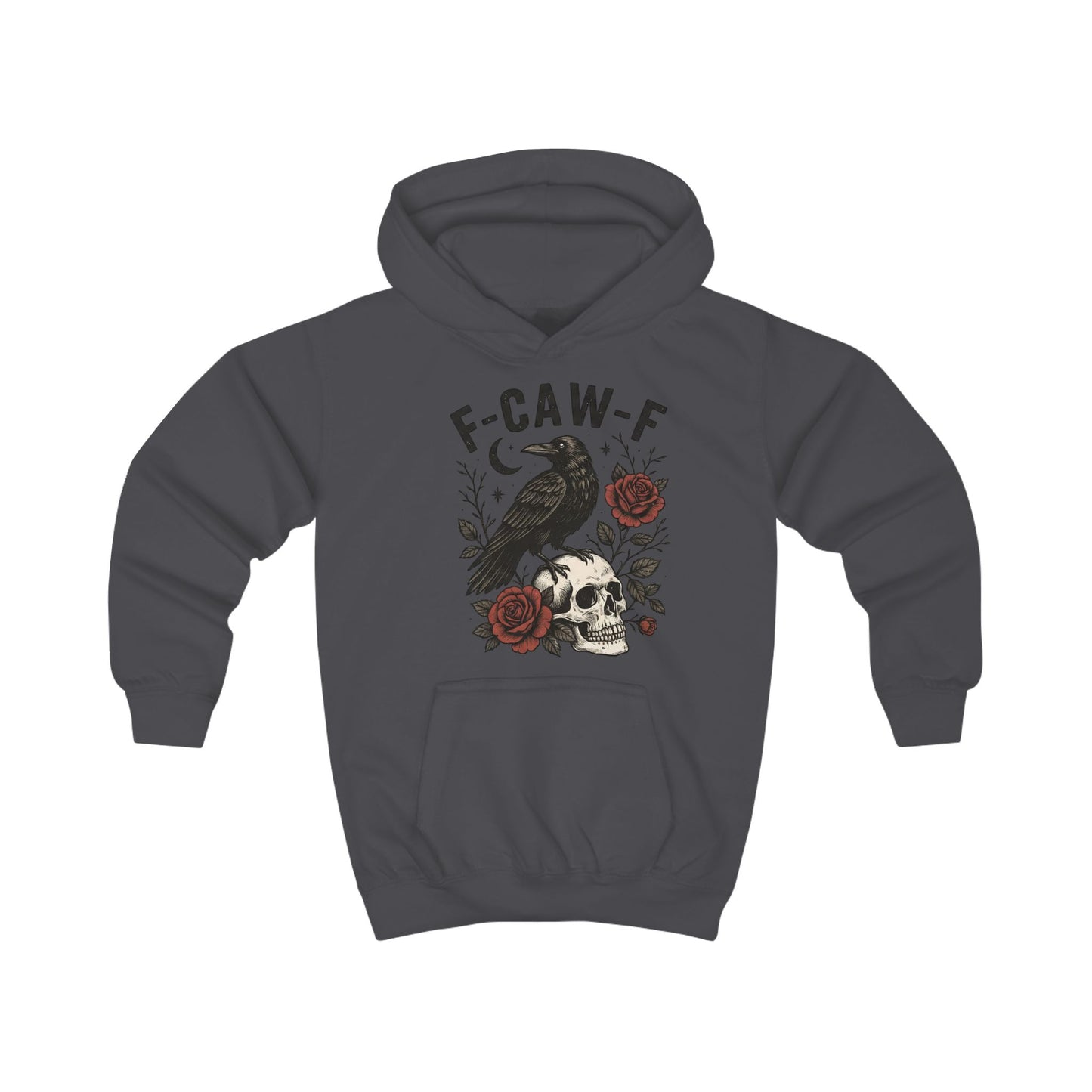 Cool Raven Kids Hoodie - F-CAW-F Design, Perfect for Halloween, Gift for Boys/Girls, Cozy Sweatshirt, Everyday Casual Wear