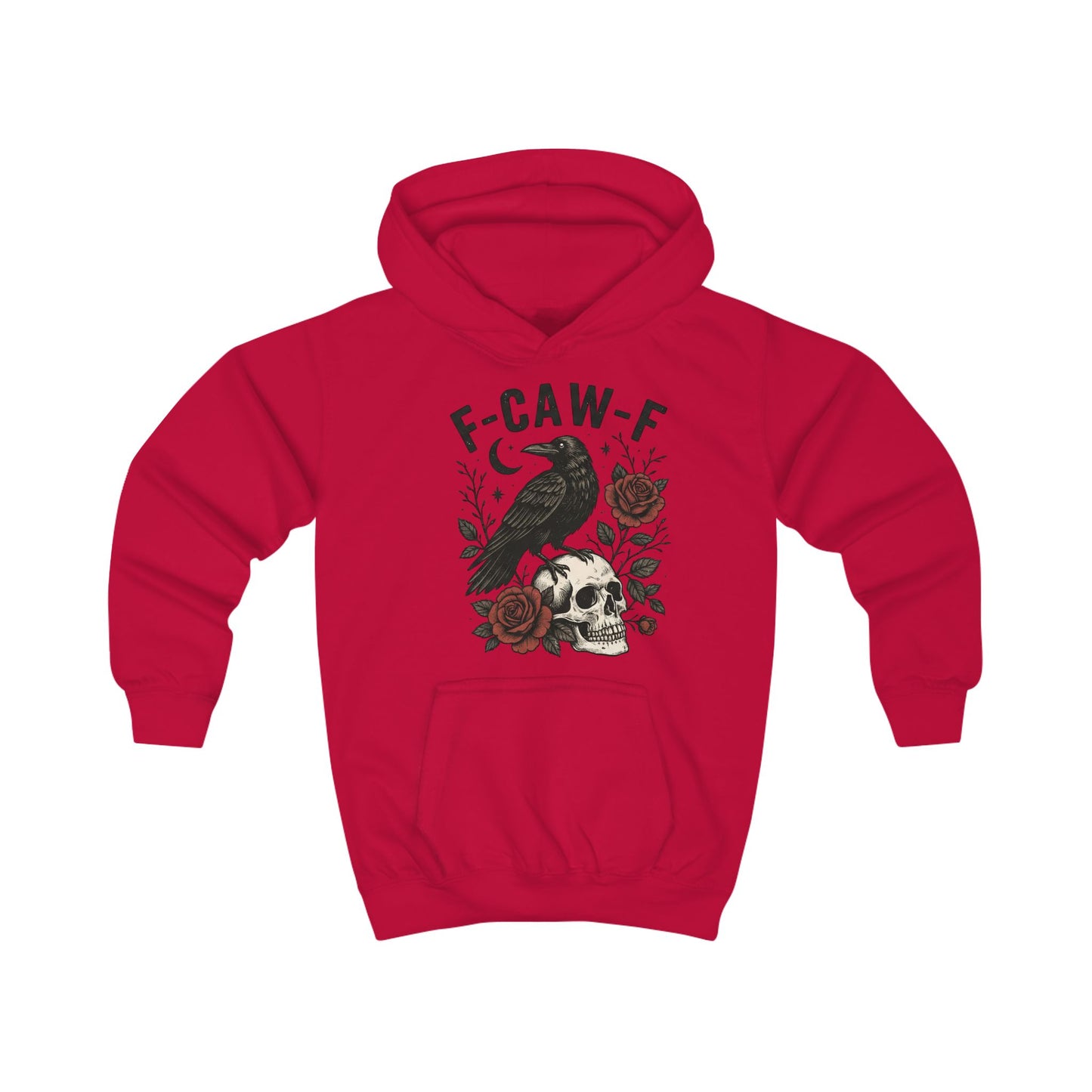 Cool Raven Kids Hoodie - F-CAW-F Design, Perfect for Halloween, Gift for Boys/Girls, Cozy Sweatshirt, Everyday Casual Wear