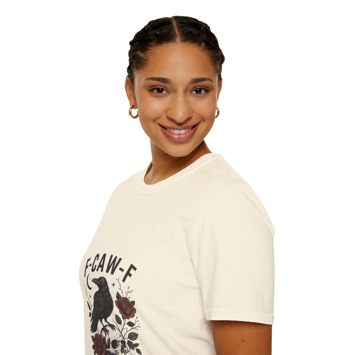 Gothic Raven T-Shirt | Unisex Softstyle Tee, Halloween Wear, Unique Gift, Casual Outfit, Skulls & Roses Design