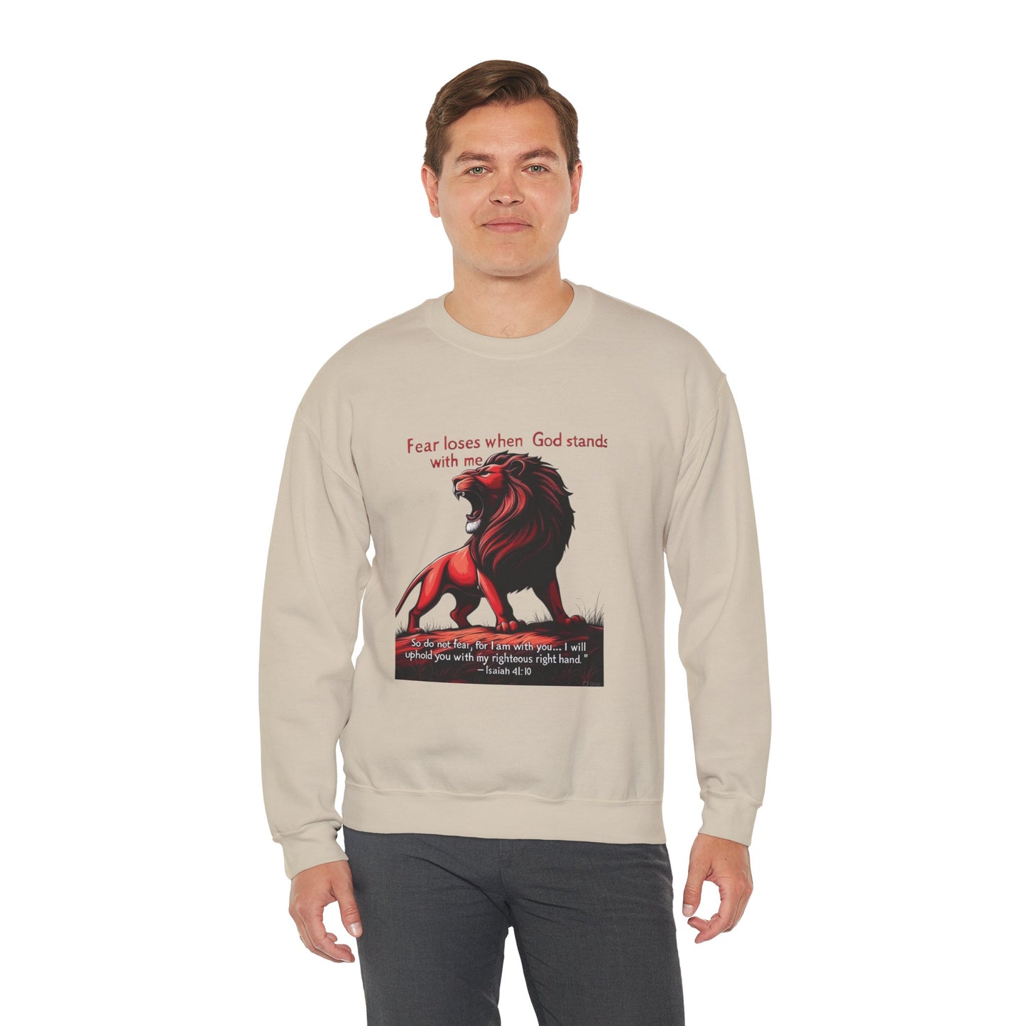 Courageous Lion Crewneck Sweatshirt, Faith-Based Apparel, Inspirational Clothing, Gift for Believers, Motivational Sweater