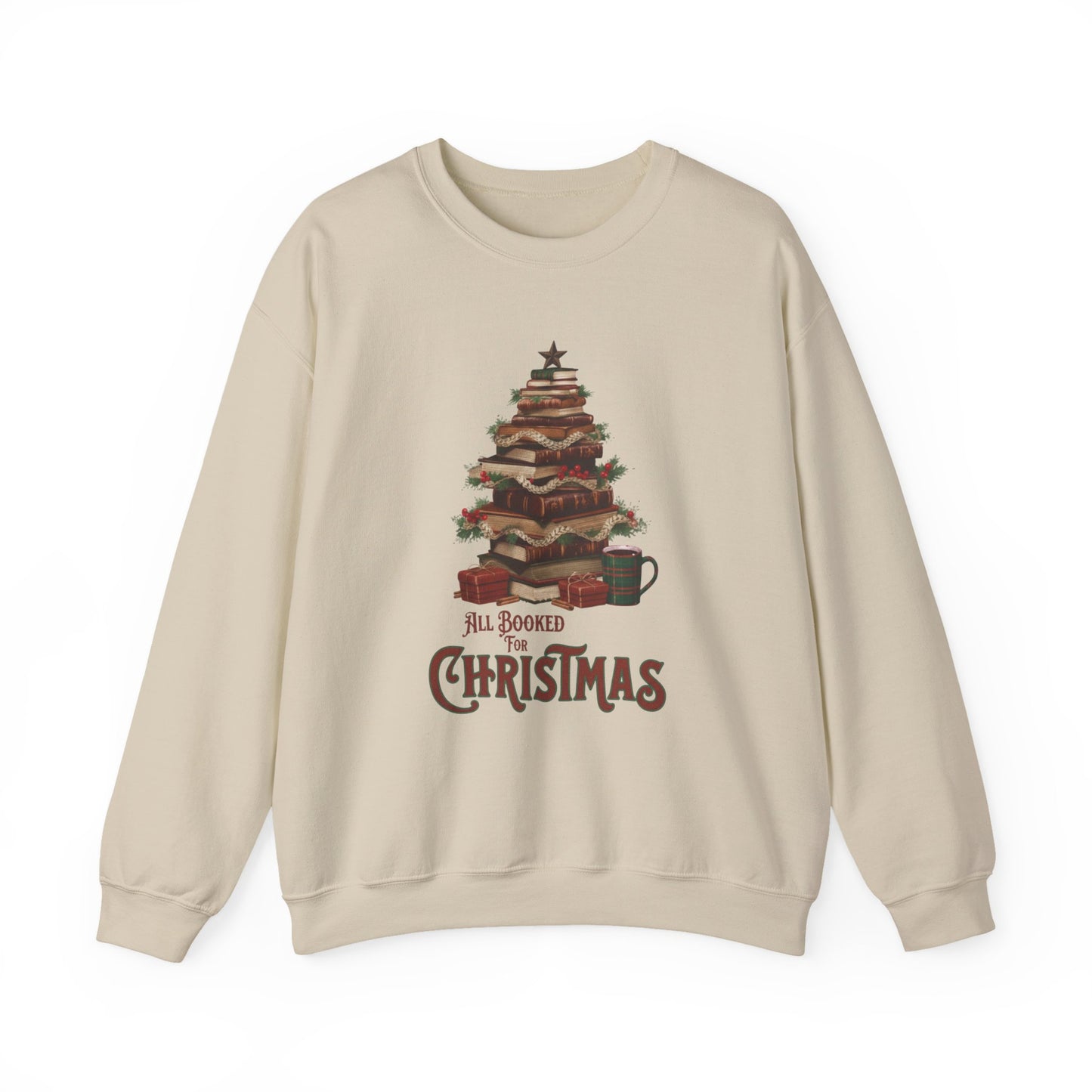 All Booked Christmas Sweatshirt, Cozy Holiday Wear, Gift for Book Lovers, Winter Apparel, Festive Crewneck