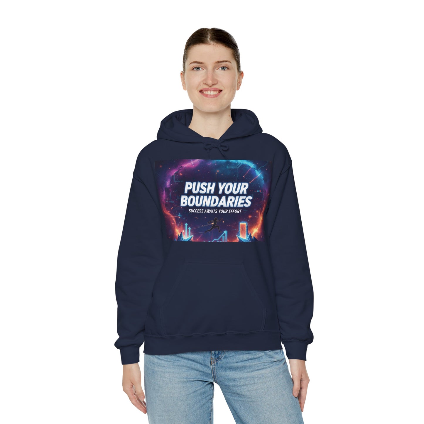 Motivational Graphic Hoodie, Push Your Boundaries Sweatshirt, Gift for Entrepreneurs, Cozy Layer for Success, Inspirational Apparel
