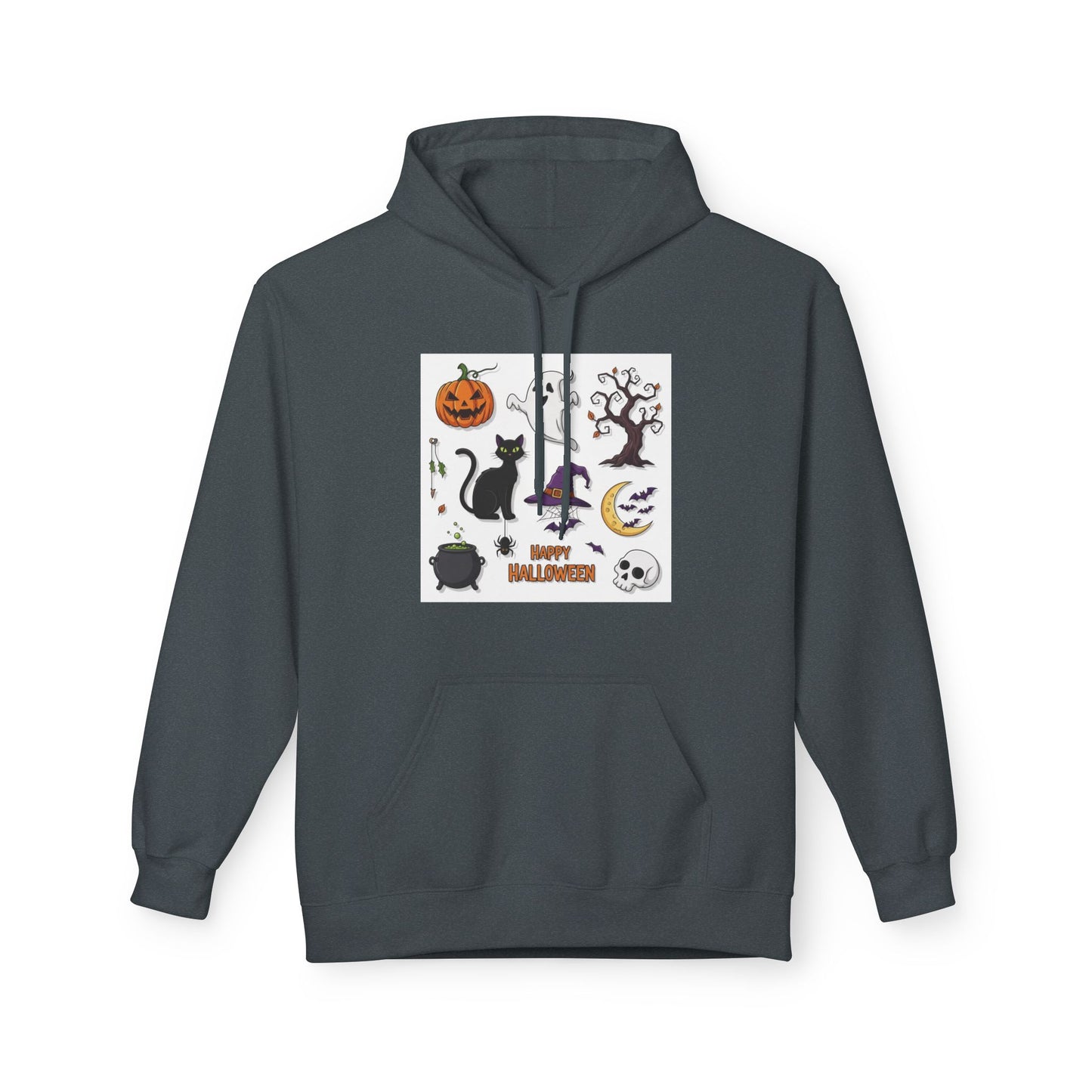 Halloween Cute Cat Fleece Hoodie, Spooky Season Apparel, Unisex Sweatshirt, Fall Fashion, Cozy Gift for Halloween Lovers