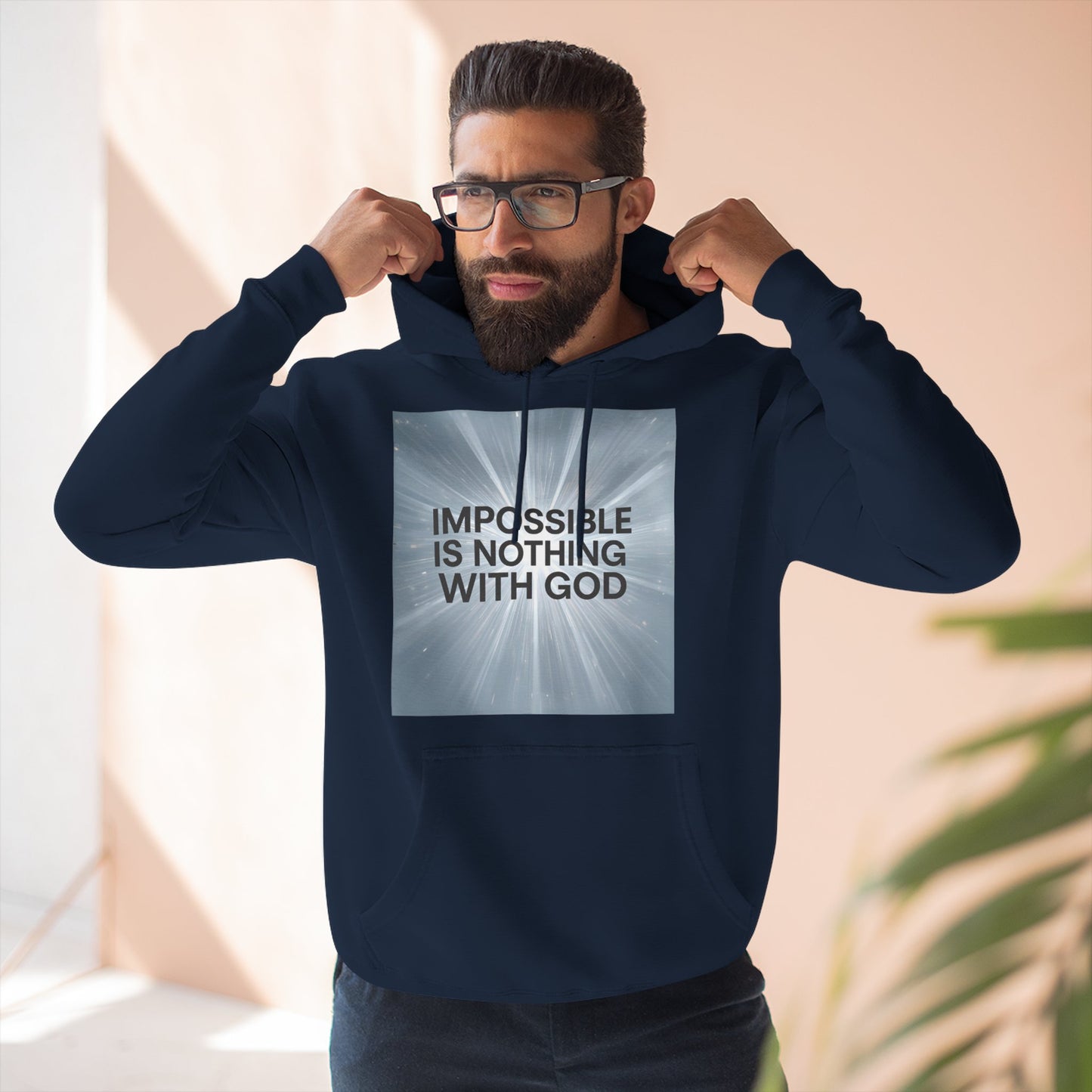 Inspirational Fleece Hoodie - Impossible is Nothing with God, Cozy Sweatshirt for Faith, Spirituality, Gift for Religious Friends.