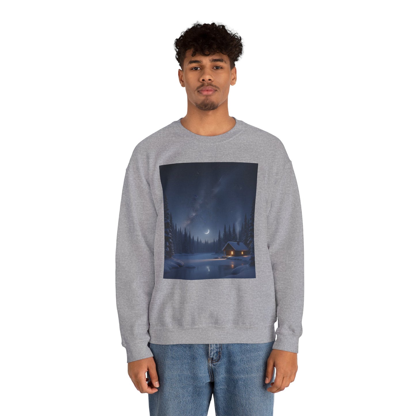 Cozy Cabin Night Sweatshirt | Unisex Heavy Blend Crewneck | Winter Apparel, Nature Lover Gift, Cozy Outfit, Gift for Him/Her