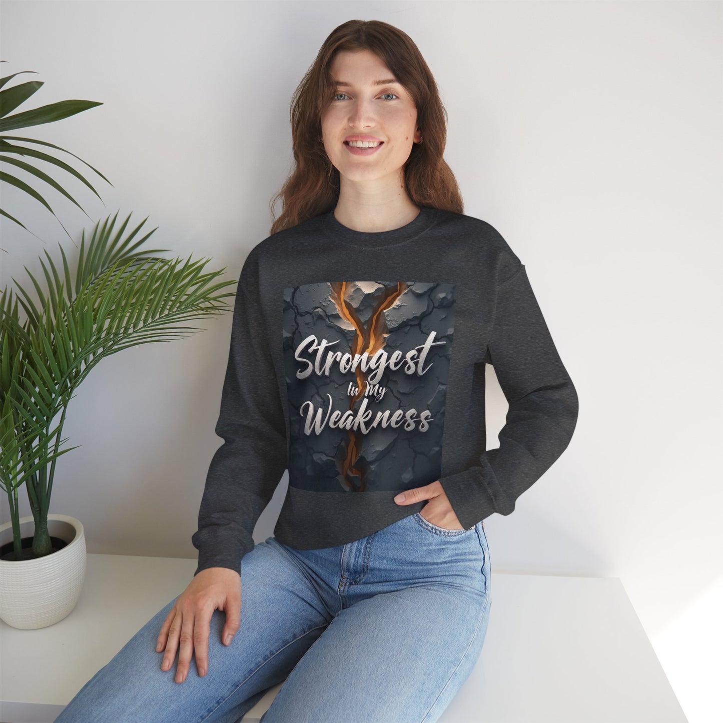 Inspirational Crewneck Sweatshirt - ‘Strongest to My Weakness’ | Cozy Gift, Motivational Wear, Unisex Apparel, Self-Care, Casual Style
